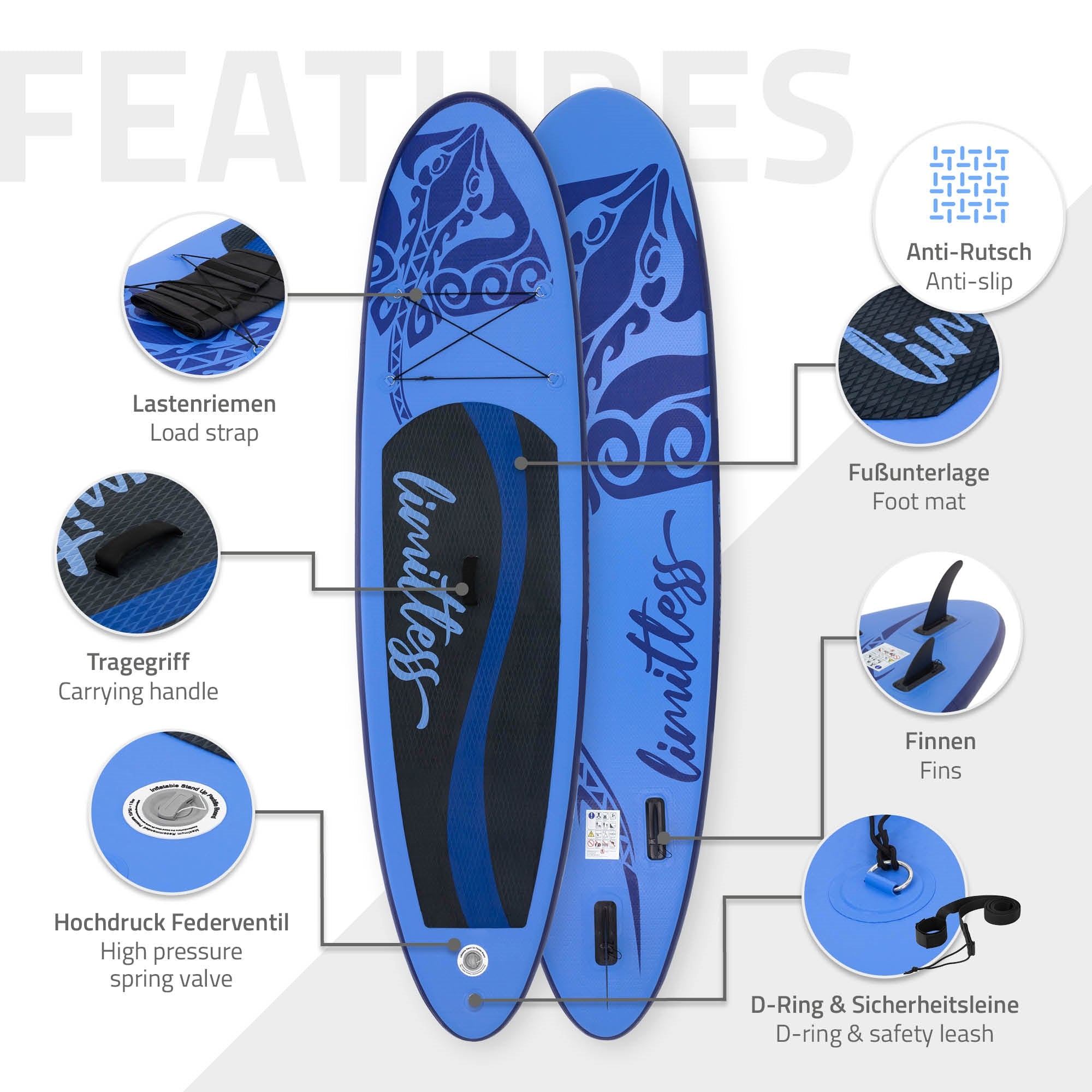 ECD Germany Limitless paddle gonflable 308x76 bleu PVC