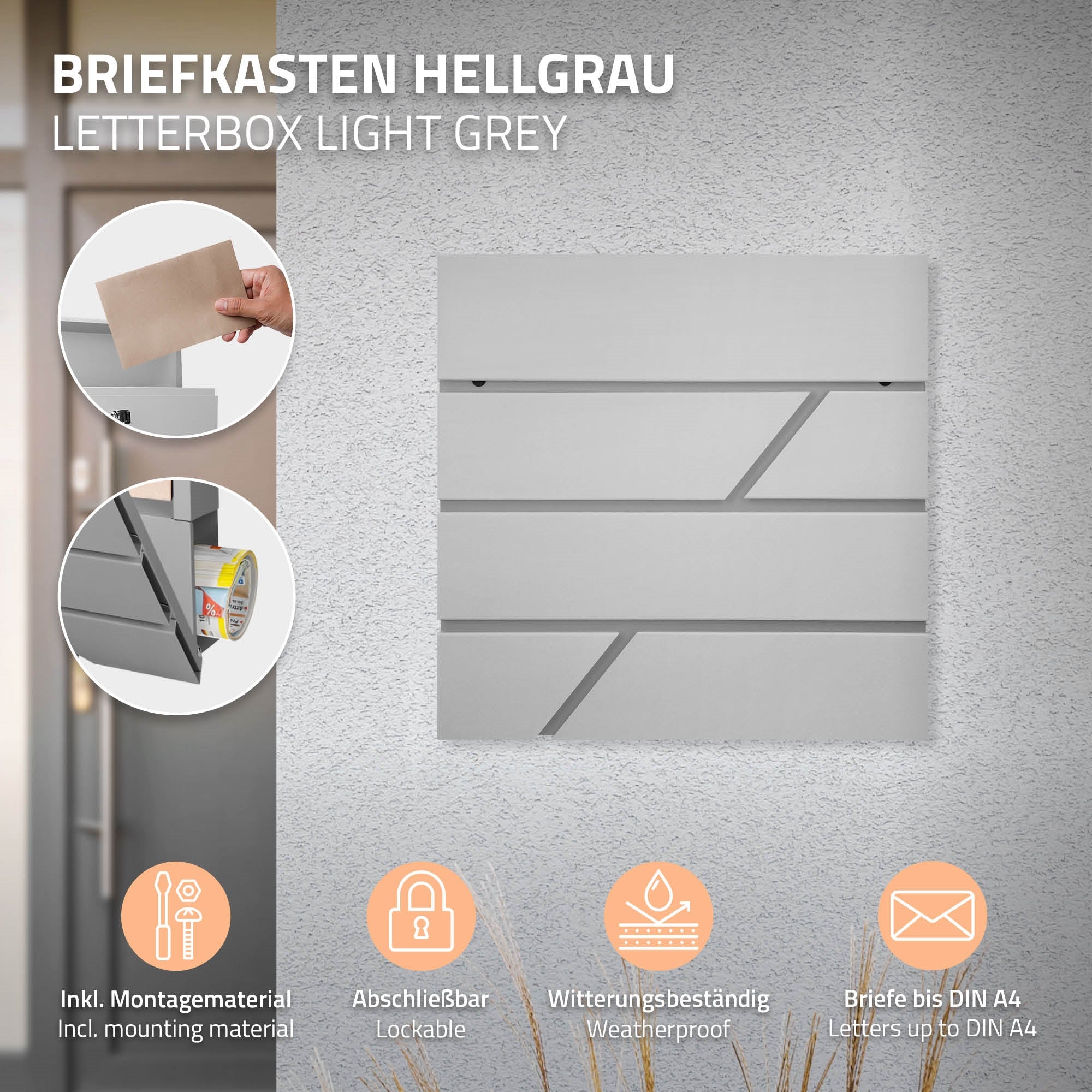ECD Germany Bauen & Renovieren boîte aux lettres gris clair 37x11x37 cm