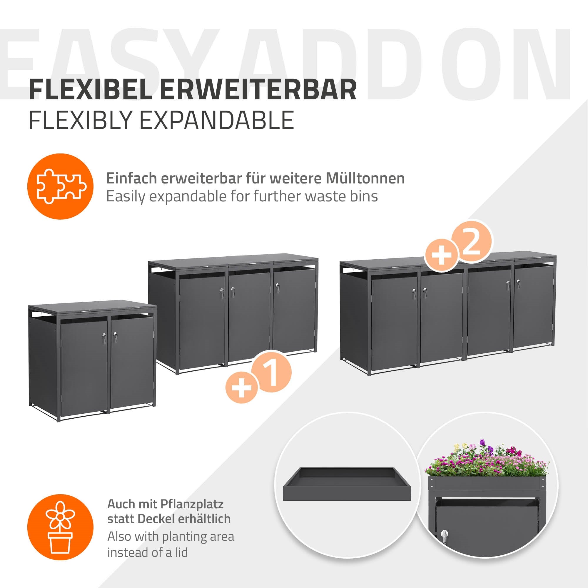 ECD Germany Cache-poubelle 4x240L 264 cm acier anthracite