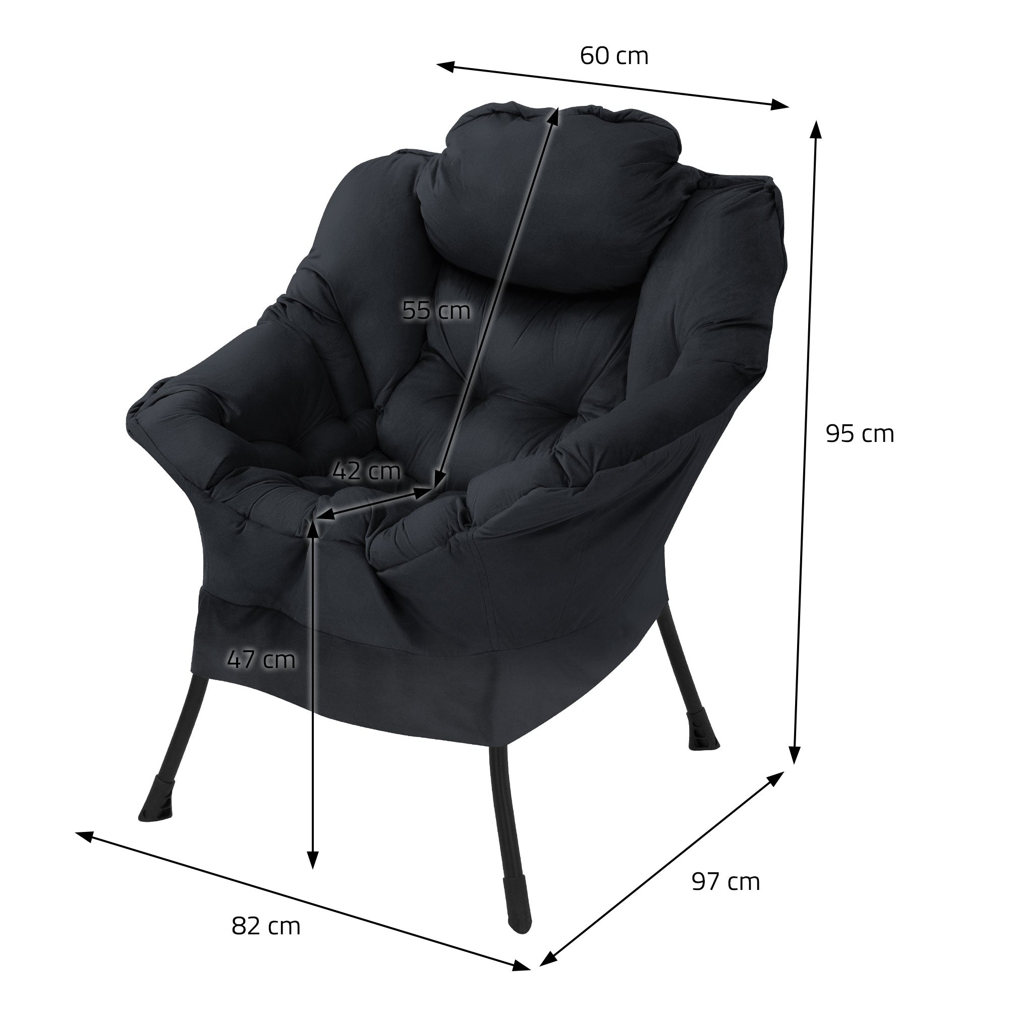 ECD Germany Möbel Fauteuil tissu noir poche latérale