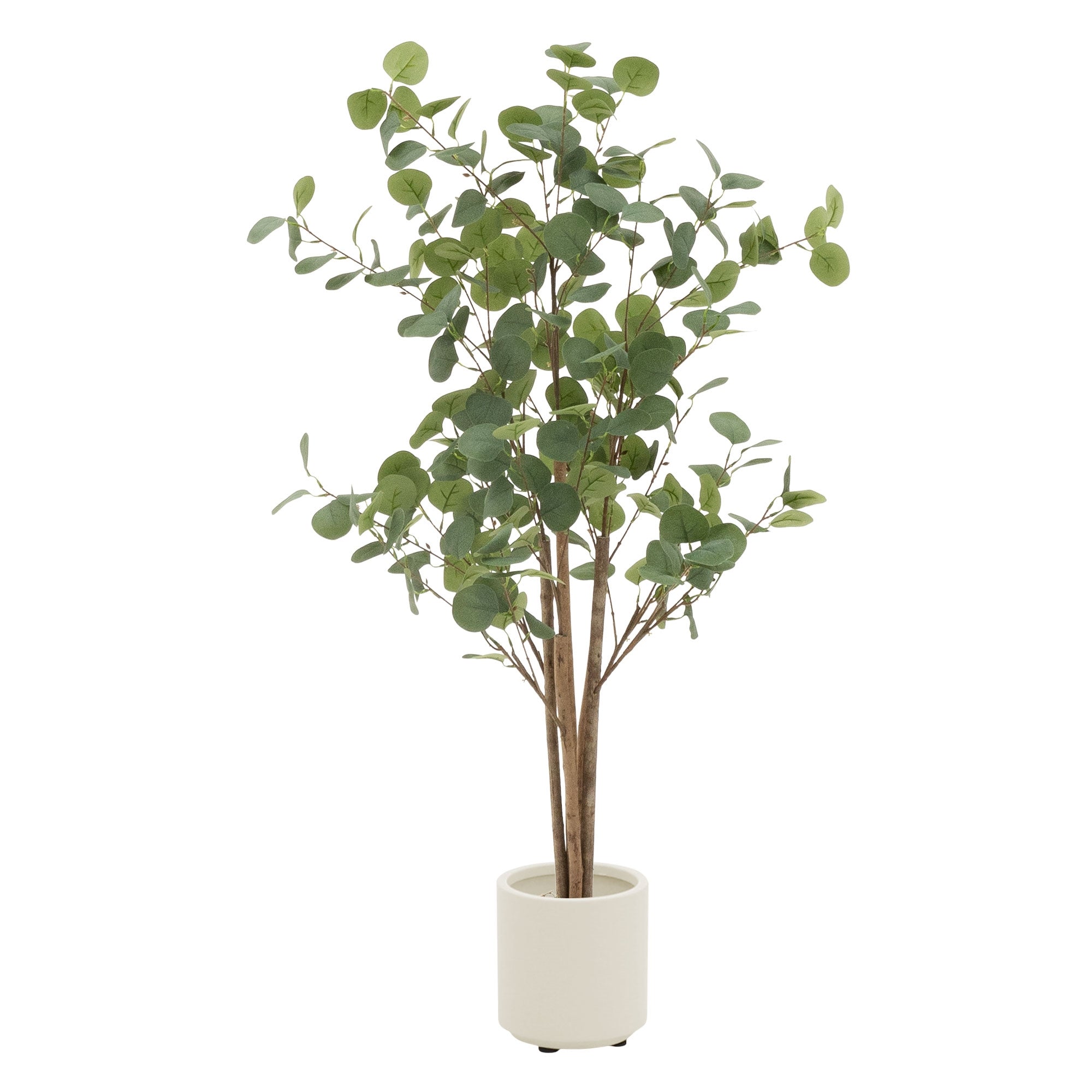 ECD Germany Haus Eucalyptus artificiel 120 cm tronc bois pot blanc