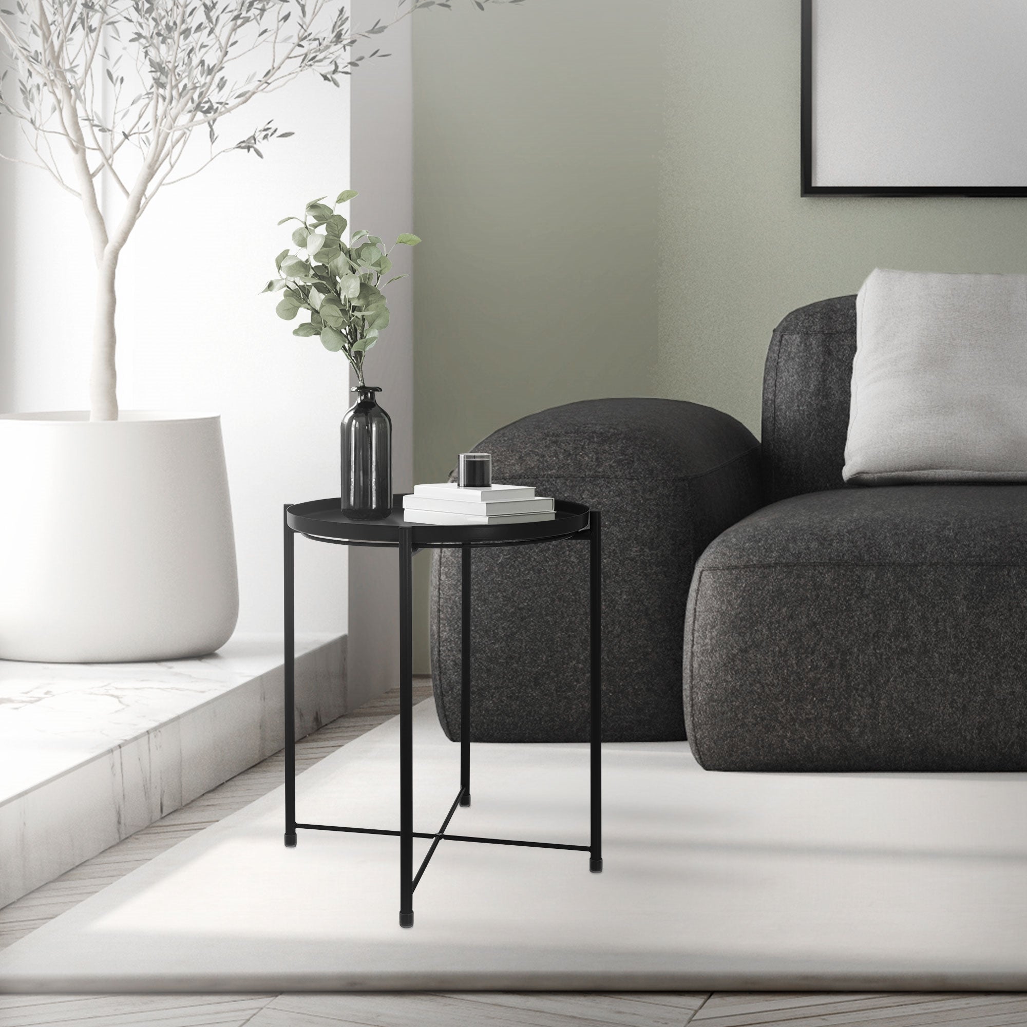 ML-Design Table d’appoint noire plateau Ø42x52 cm