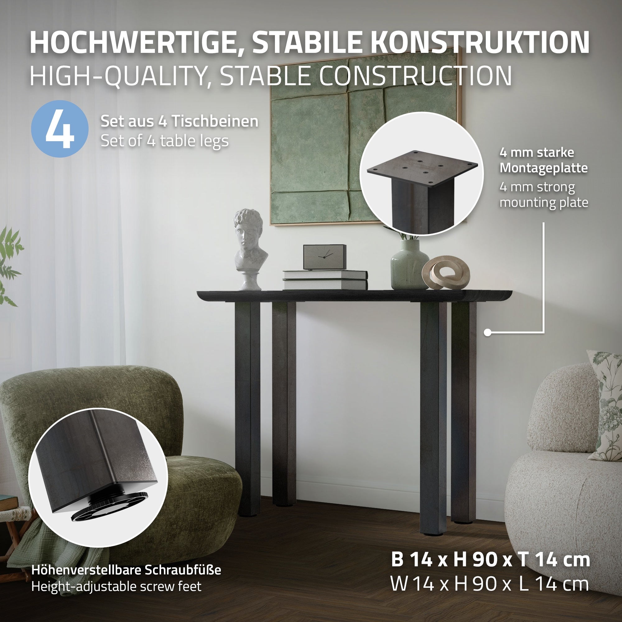 ECD Germany Pieds de table 90cm industriel acier lot 4