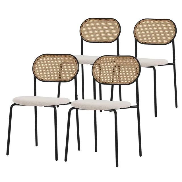 ECD Germany Möbel Chaises salle à manger beige rotin acier lot de 4