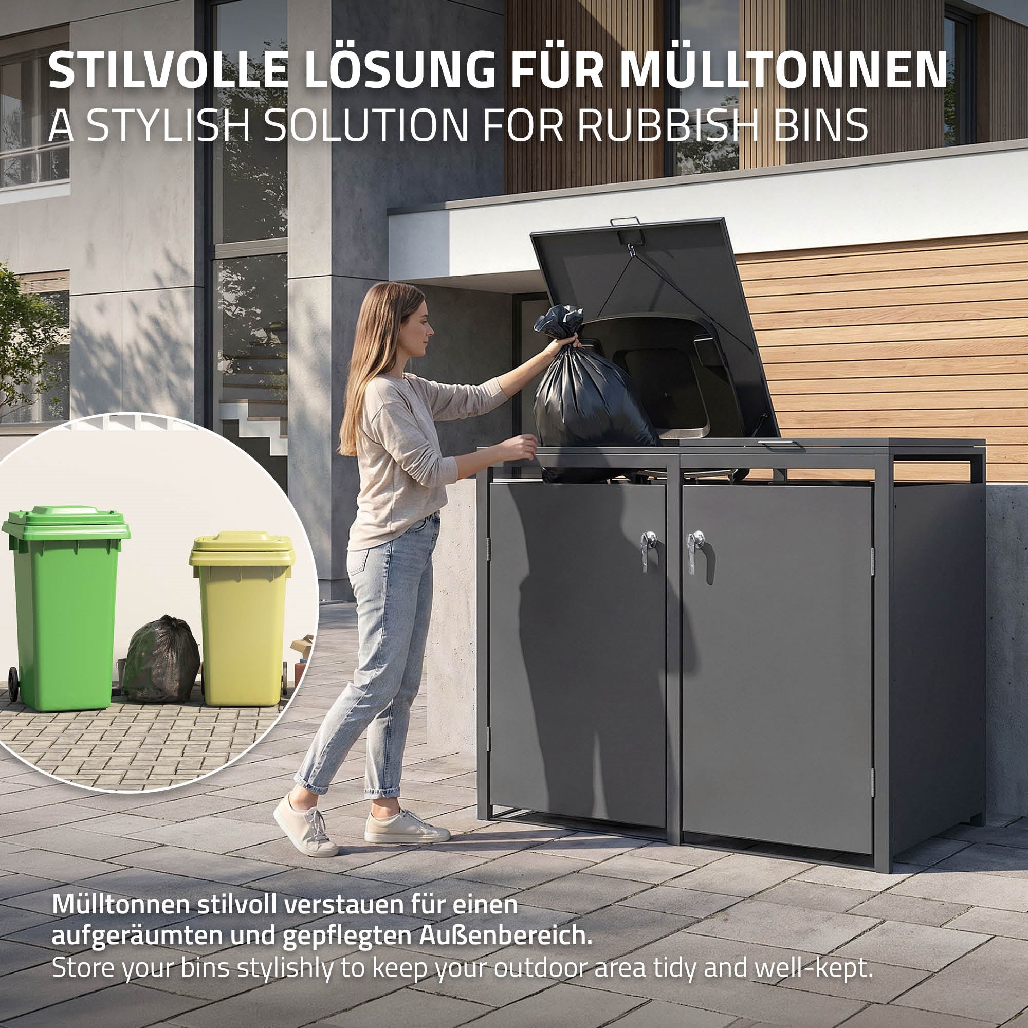 ECD Germany Garten cache-poubelle double acier anthracite 240L 132x80