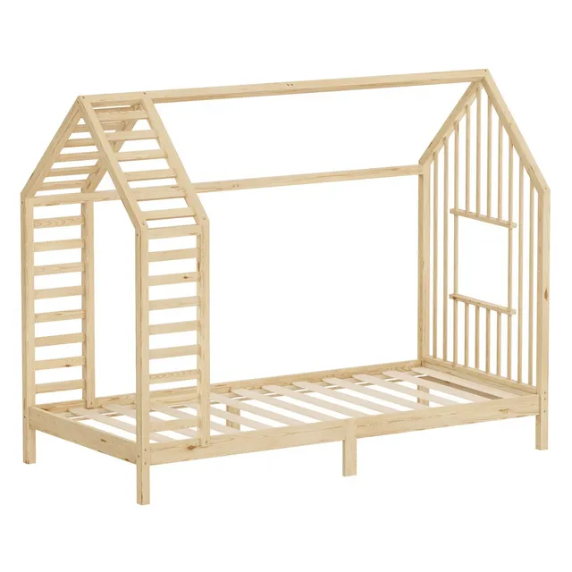 ECD Germany Kinder lit cabane 90x200 naturel pin massif