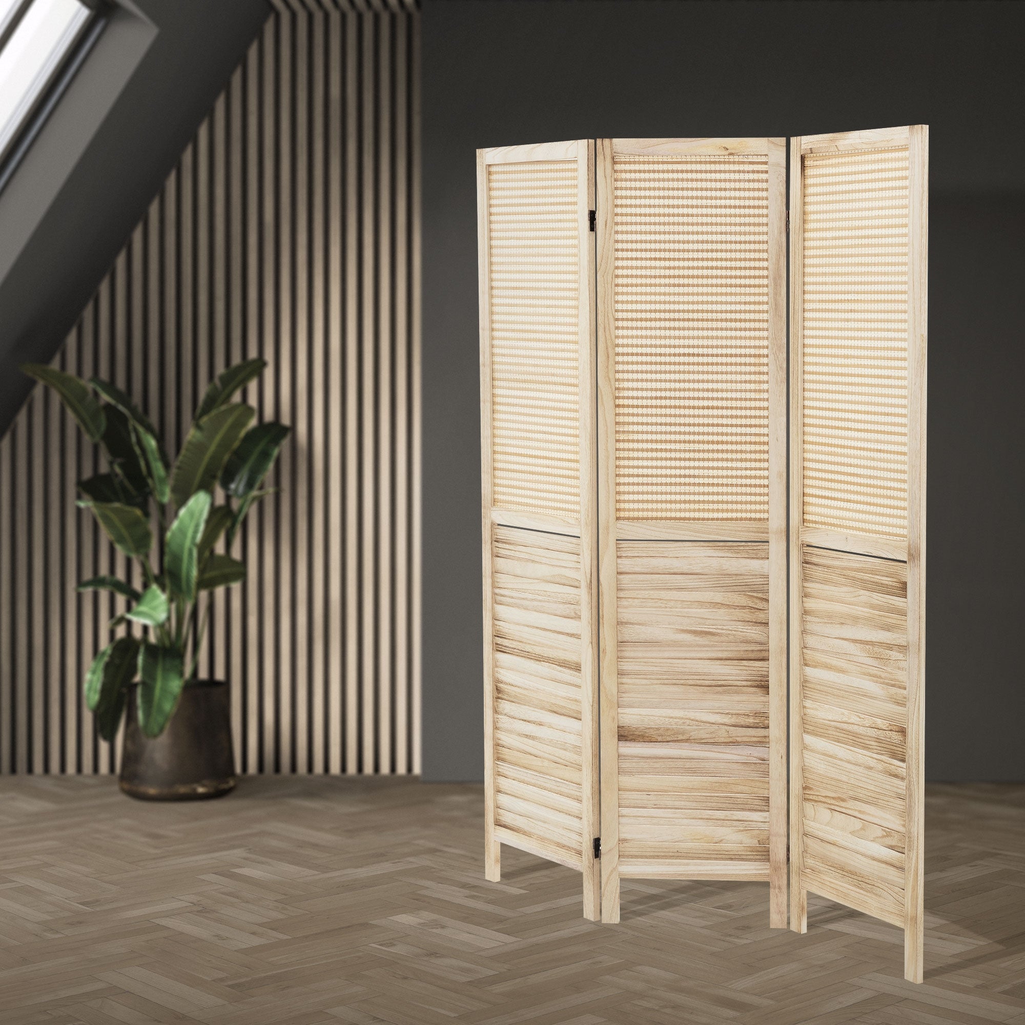 ECD Germany Möbel paravent bois 3 panneaux beige Osaka 170x121