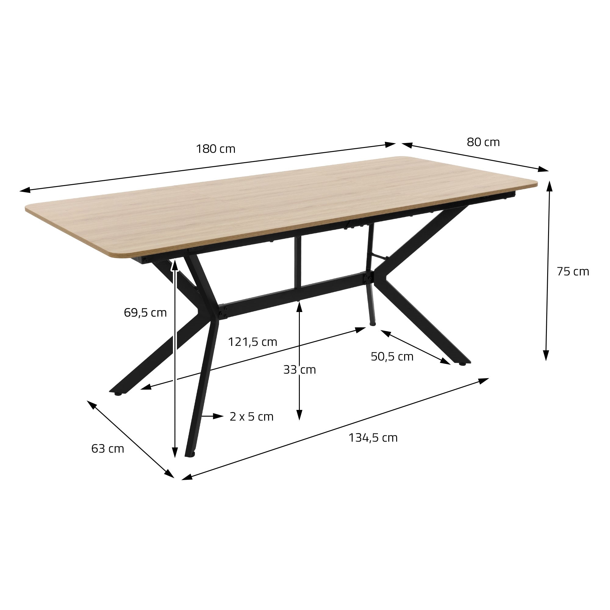 ECD Germany Möbel table à manger 180x80 bois clair 6 places