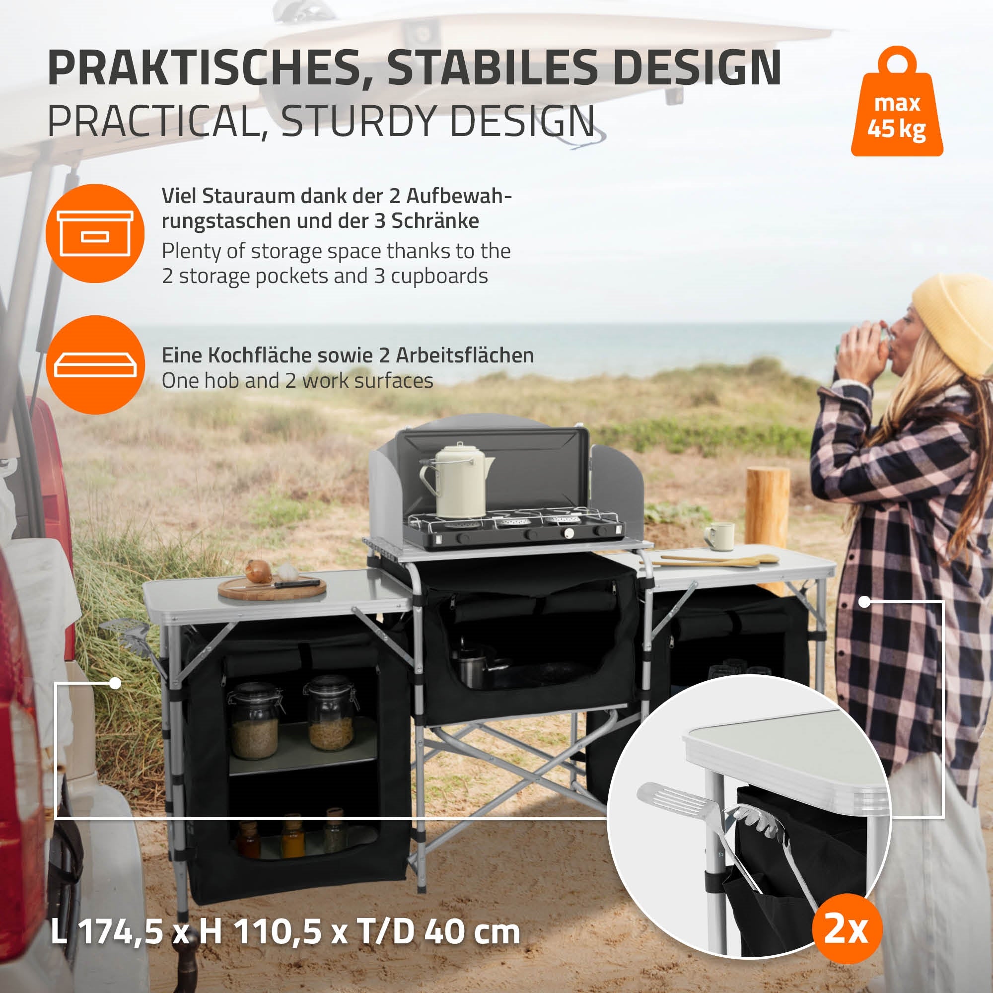 ECD Germany Hauki cuisine camping pliante grise aluminium