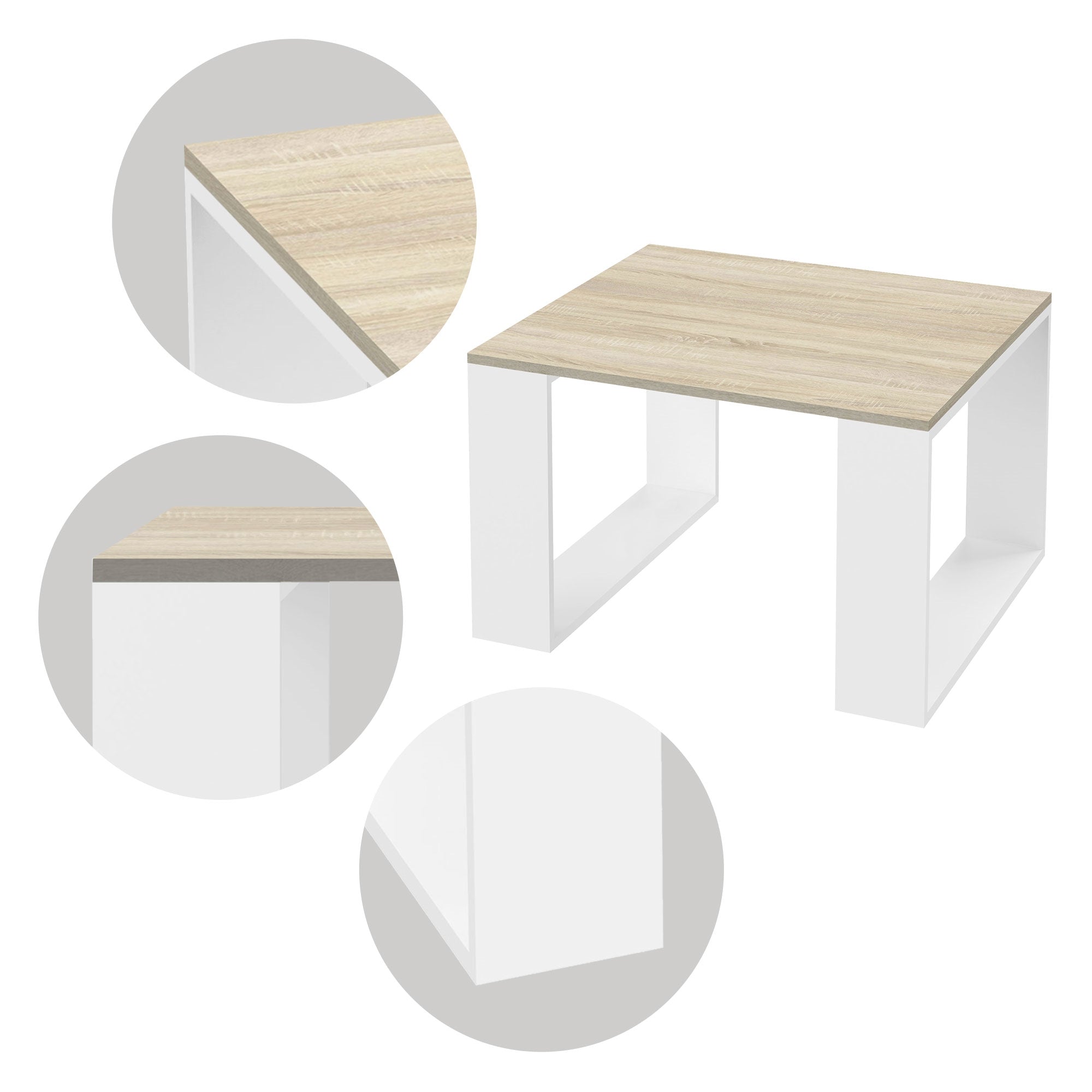 ECD Germany Möbel table basse carrée 65x65 cm chêne blanc