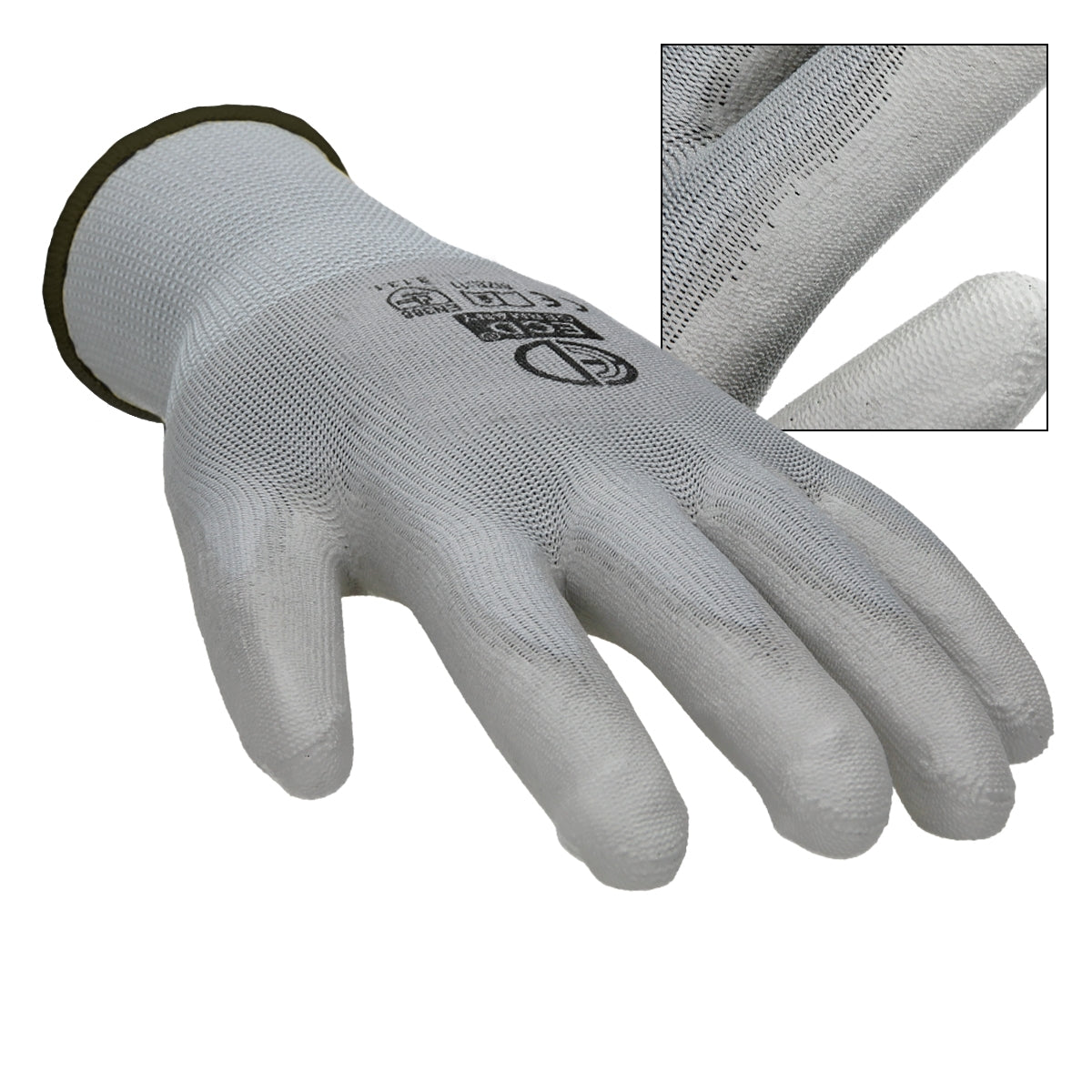 ECD Germany gants de travail PU gris XL lot 240 paires polyester