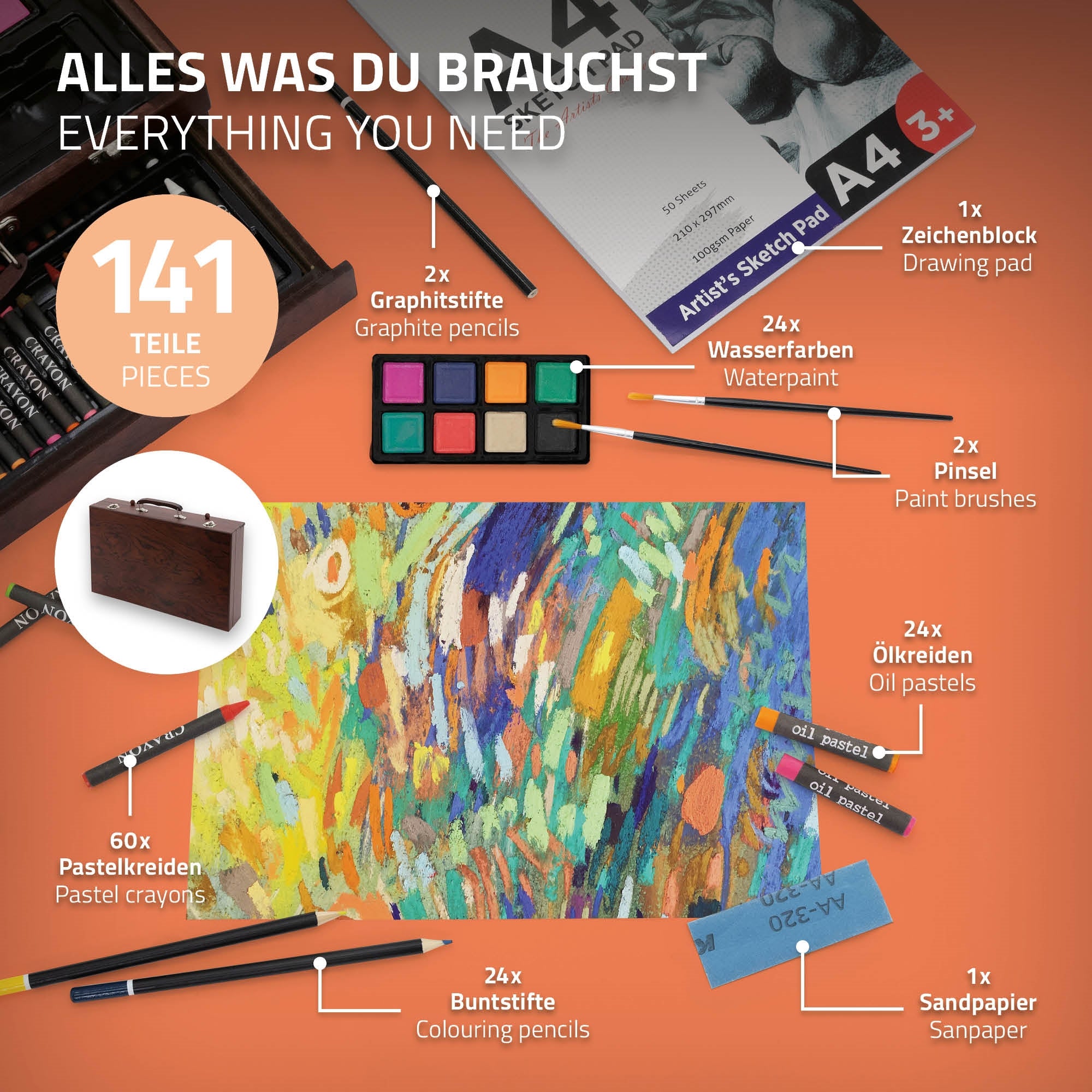ECD Germany mallette dessin bois 141 pièces enfant