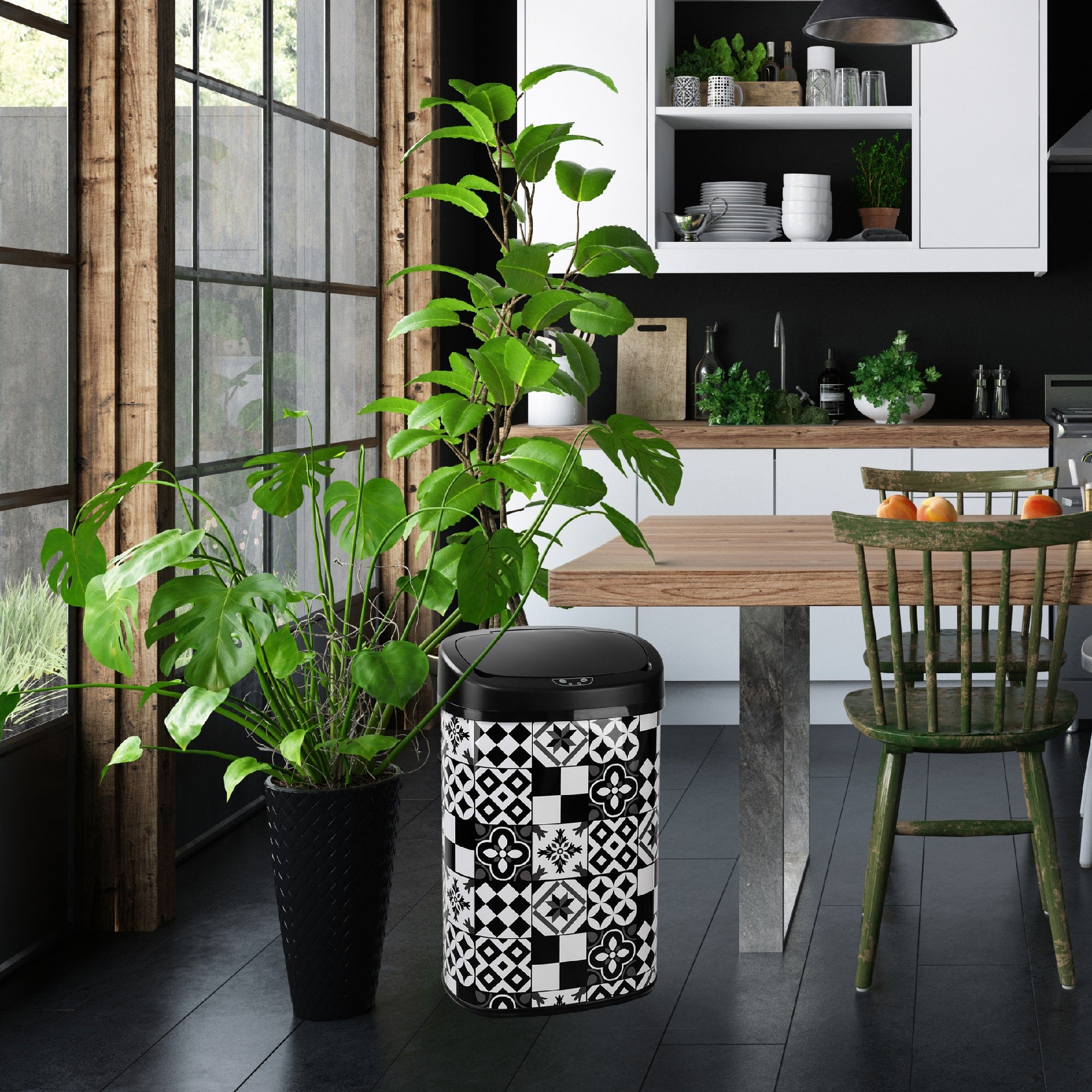 Red Deco Majestic poubelle cuisine auto 58L noir carreaux