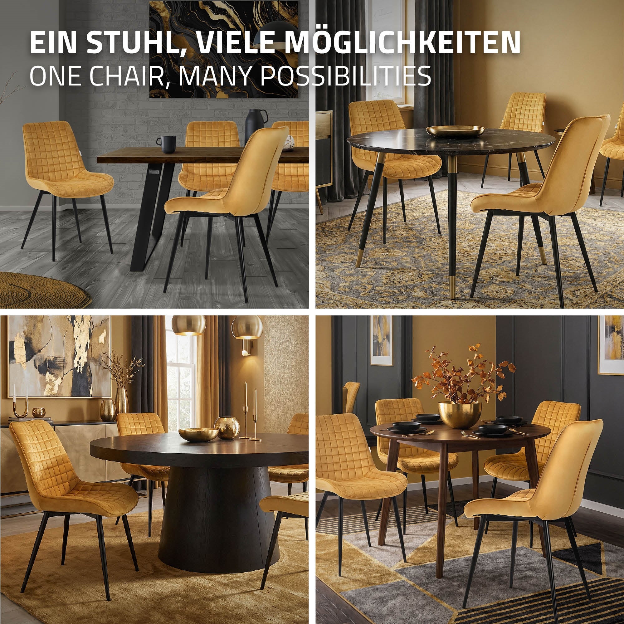 ECD Germany Möbel chaise salle à manger velours moutarde lot 6