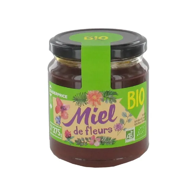Leader Price Miel de fleurs Bio pot 375 g crémeux
