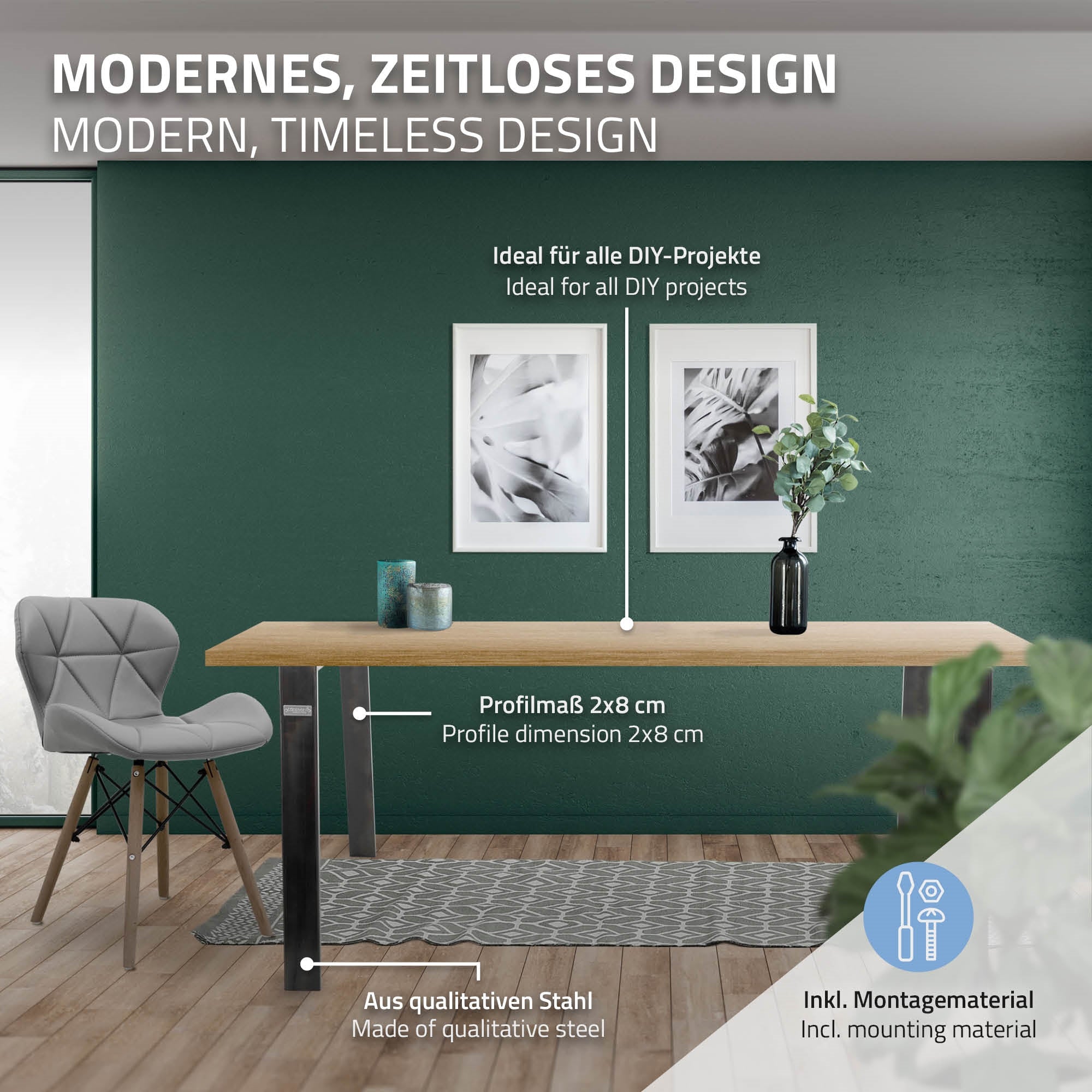 ECD Germany Möbel pieds de table 90x72 cm industriel acier lot 2