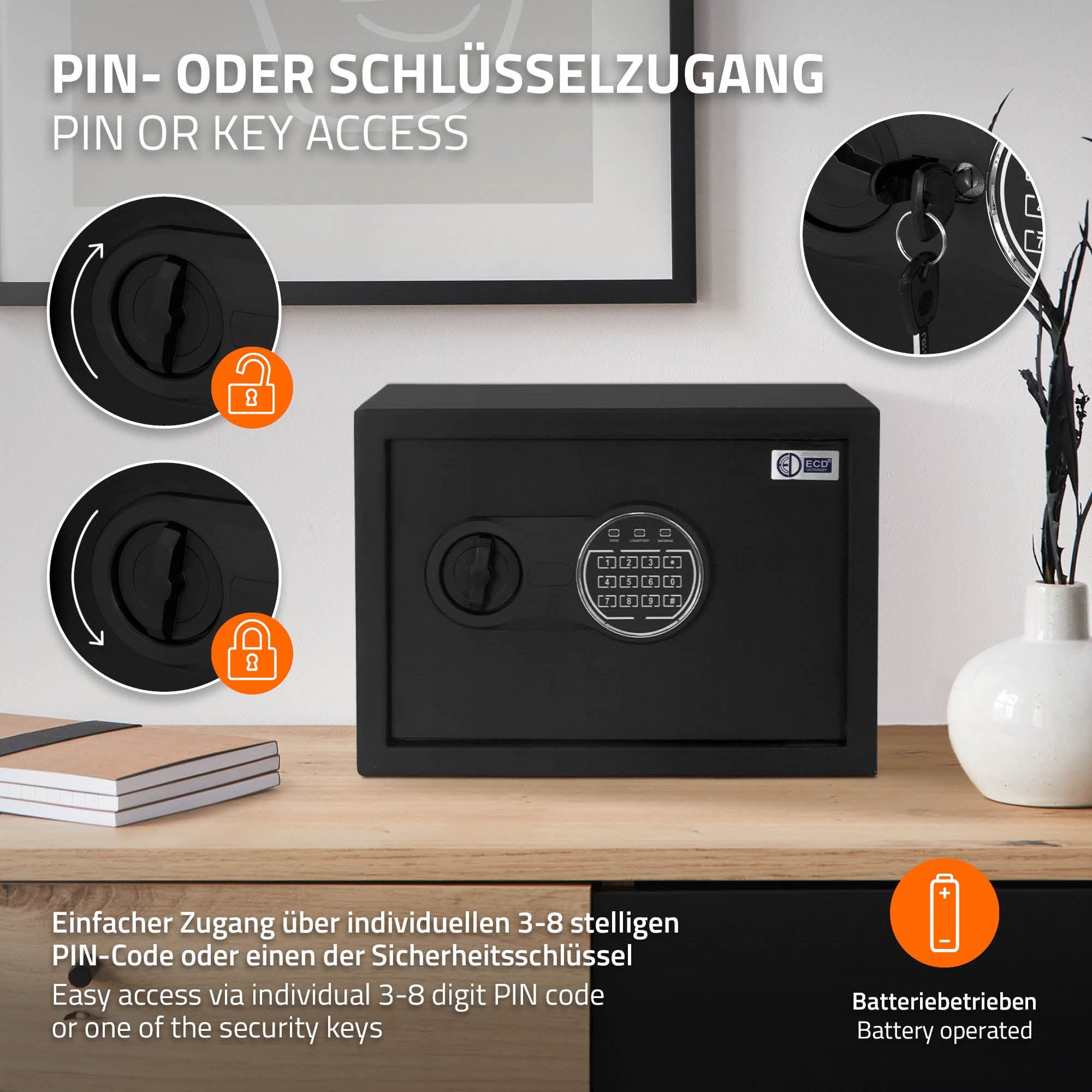 ECD Germany Haus & Wohnen Coffre-fort 16 L acier code électronique