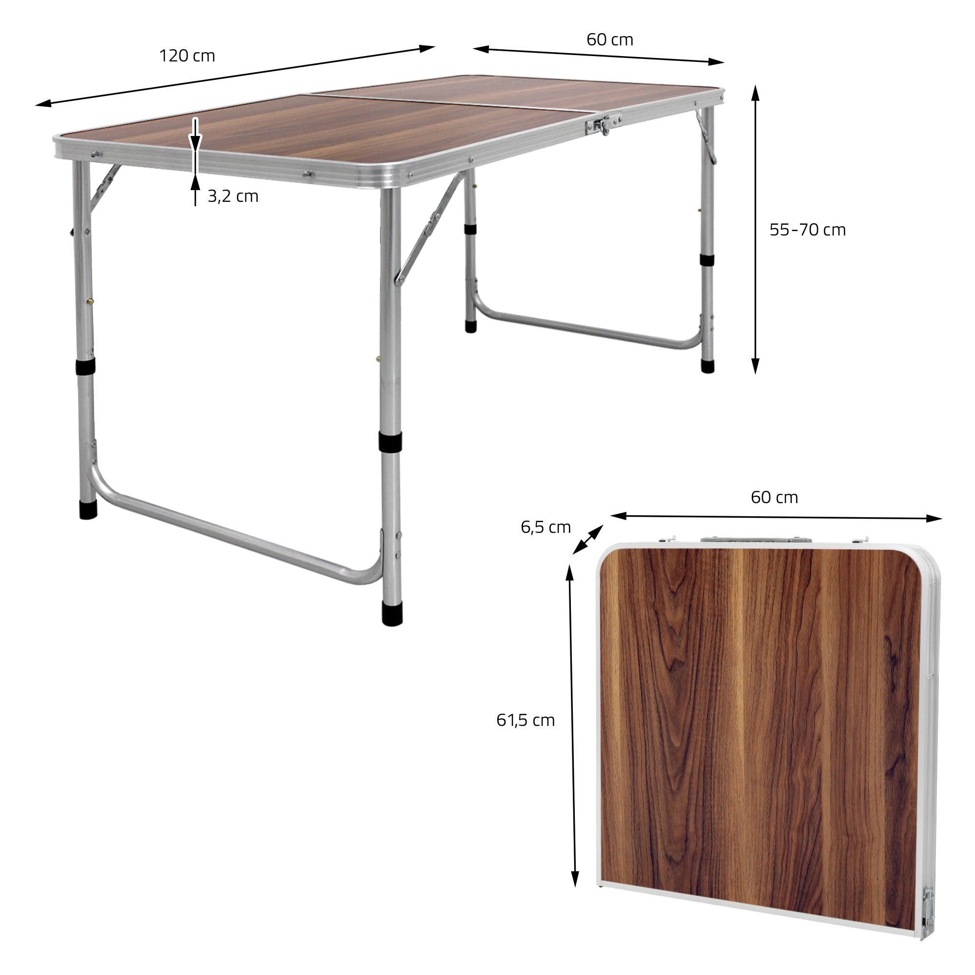 ECD Germany table de camping pliante marron 120 cm alu