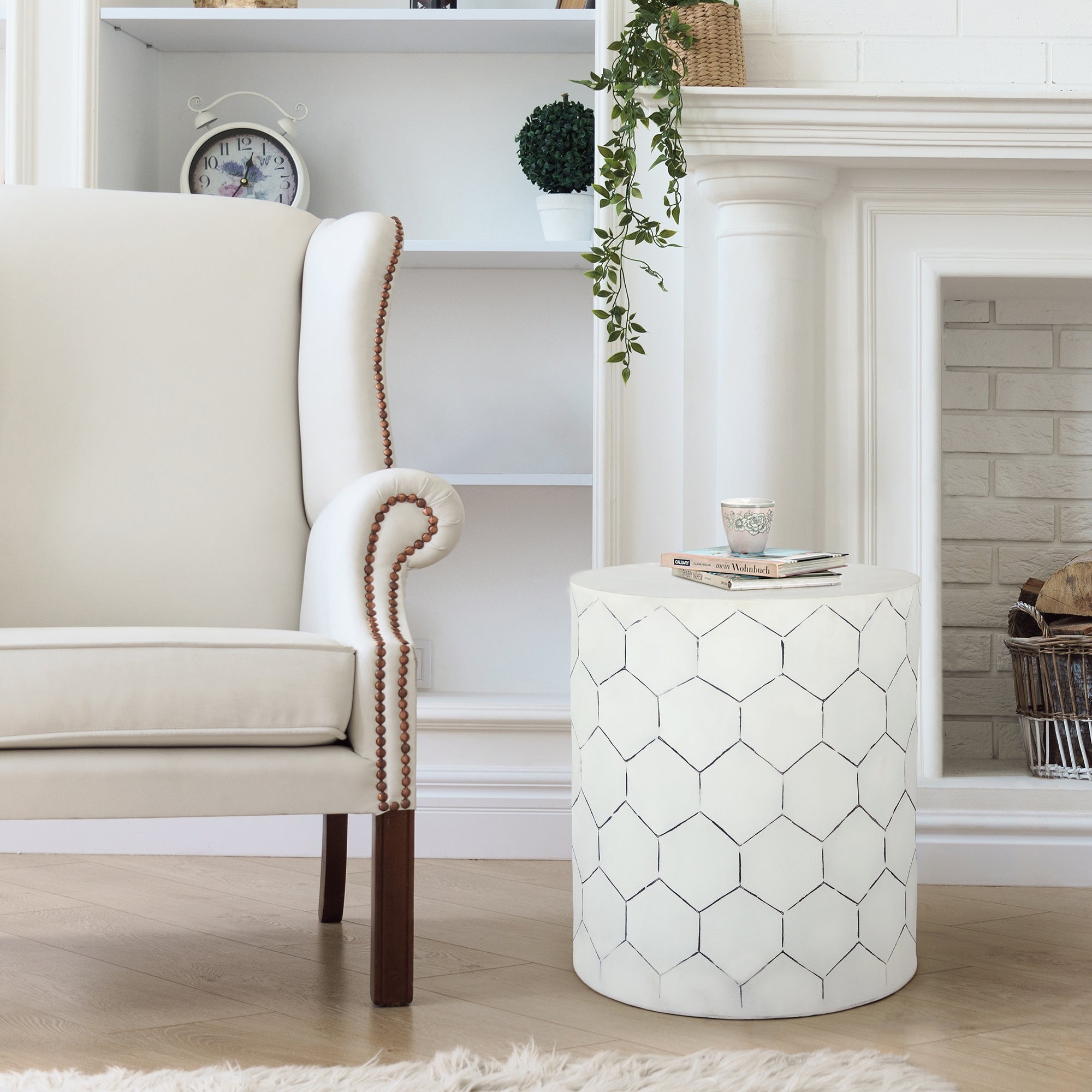 ECD Germany Möbel table d'appoint blanche métal 38x45 cm hexagone
