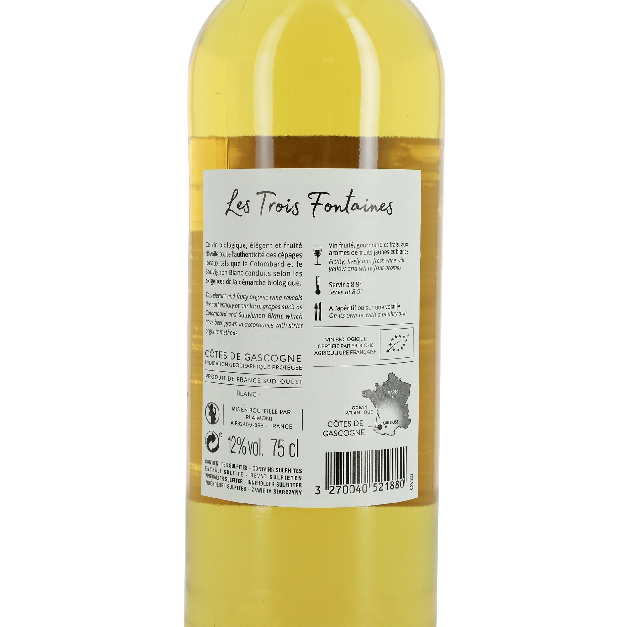 Les Trois Fontaines Côtes de Gascogne 2018 bio 12%
