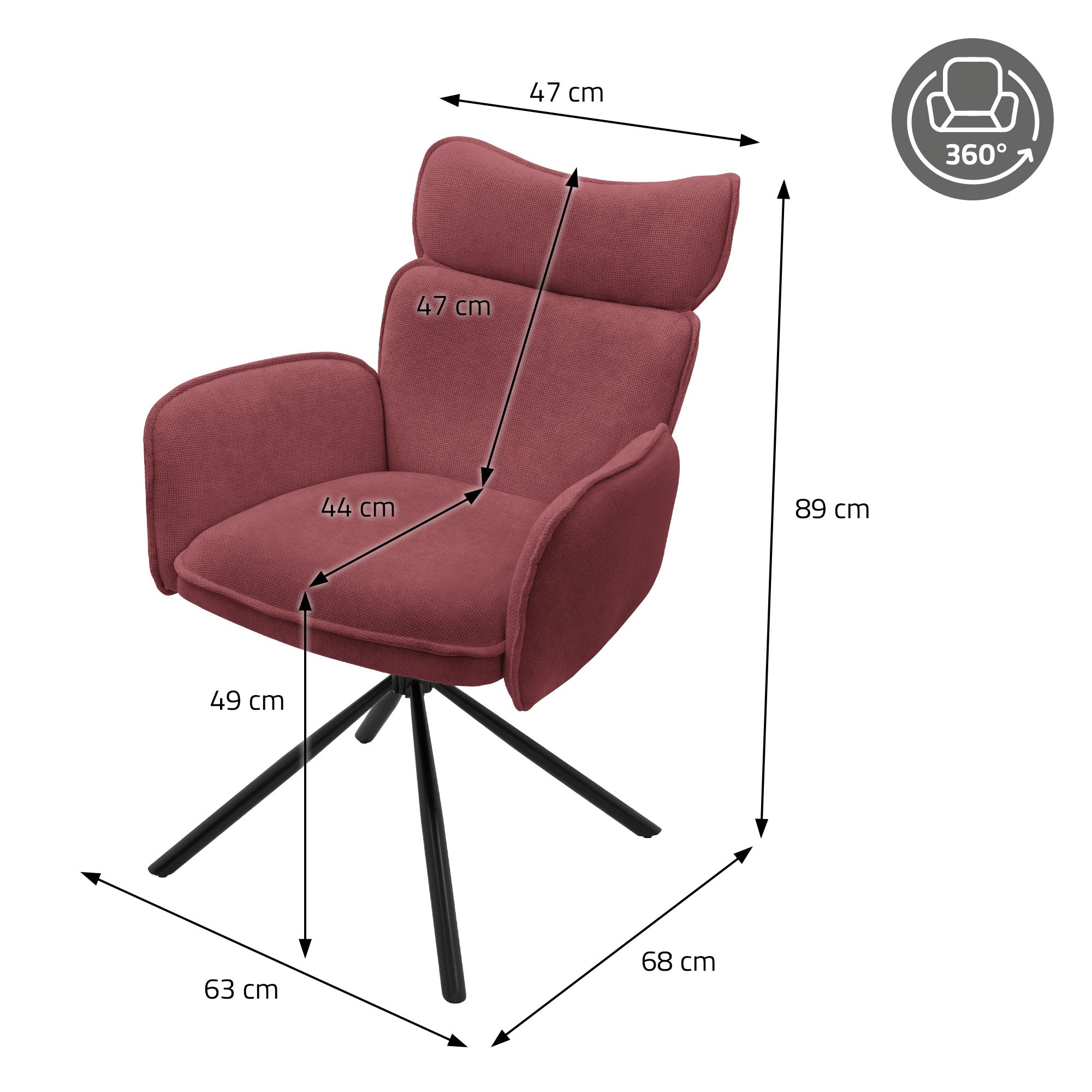 ECD Germany chaise salle à manger rouge pivotante lot 6