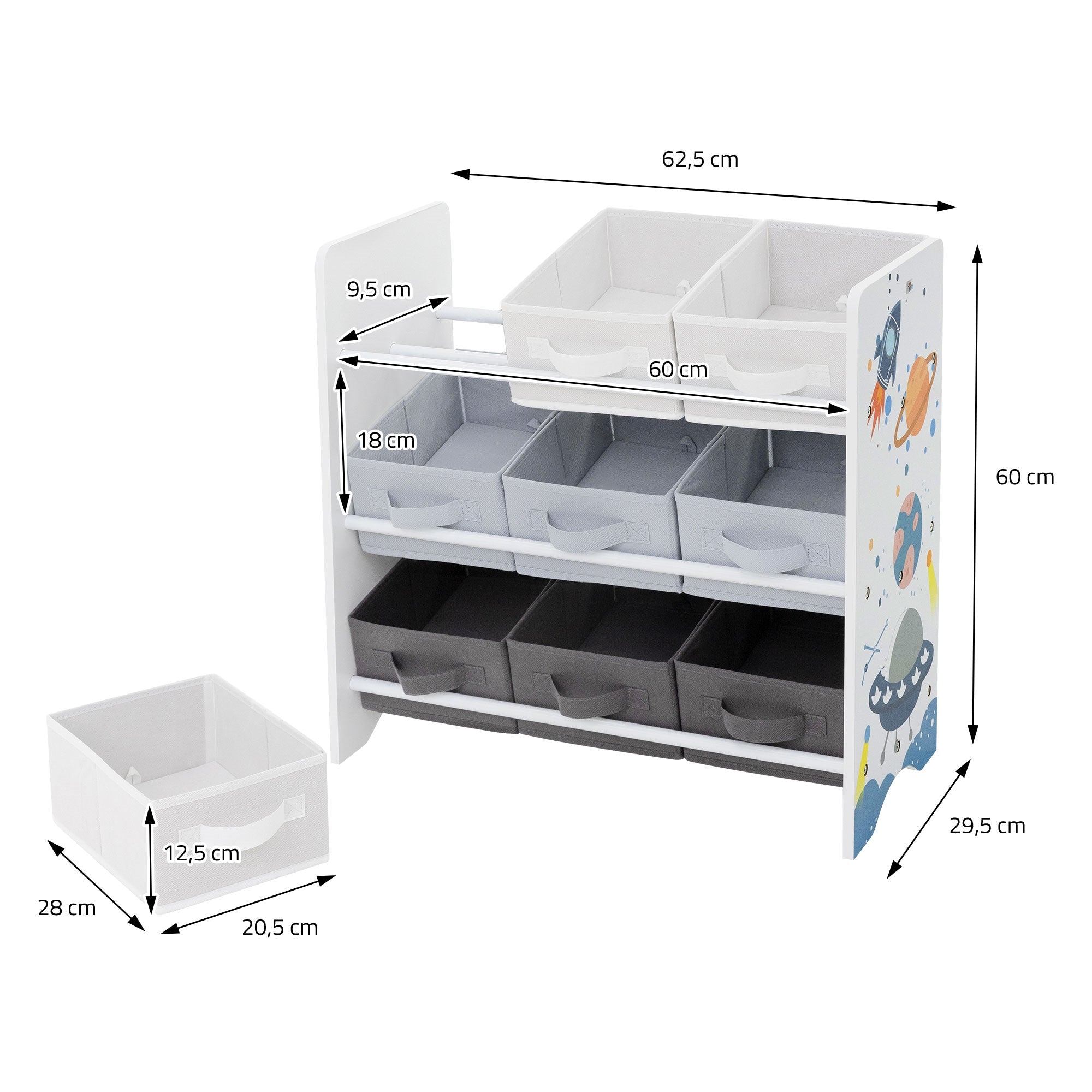 Joyz Étagère enfant espace blanc 9 bacs rangement jouets