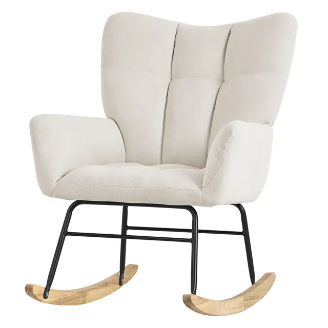 ML-Design fauteuil à bascule bouclette beige 120 kg bois
