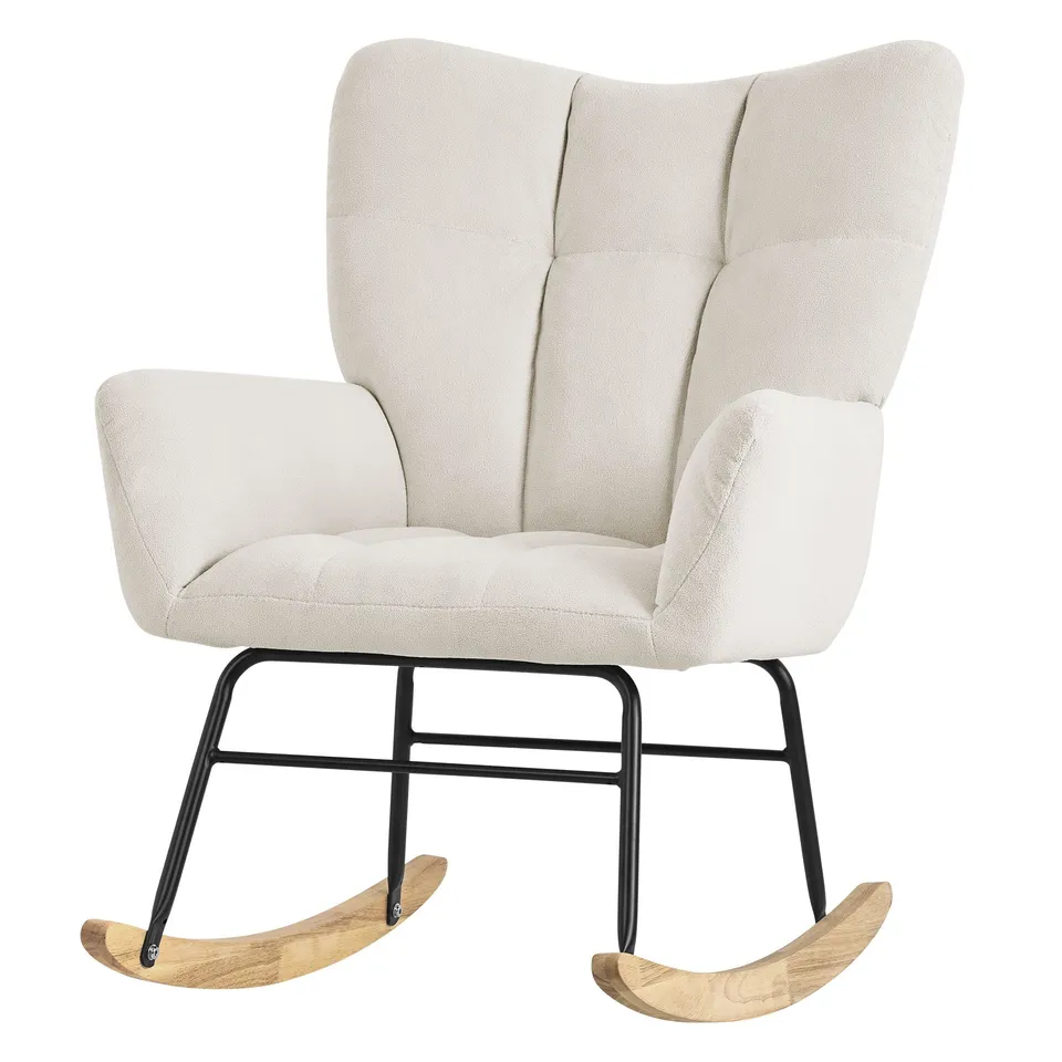 ML-Design fauteuil à bascule bouclette beige 120 kg bois