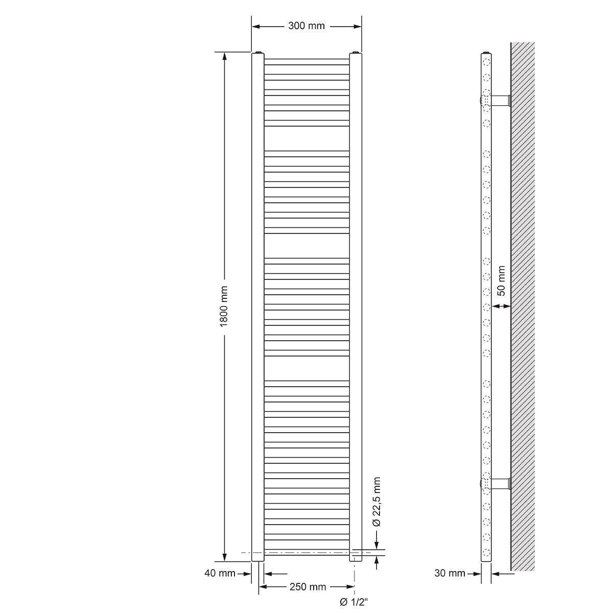 ECD Germany Sahara 300x1800 radiateur sèche-serviettes noir 1200W
