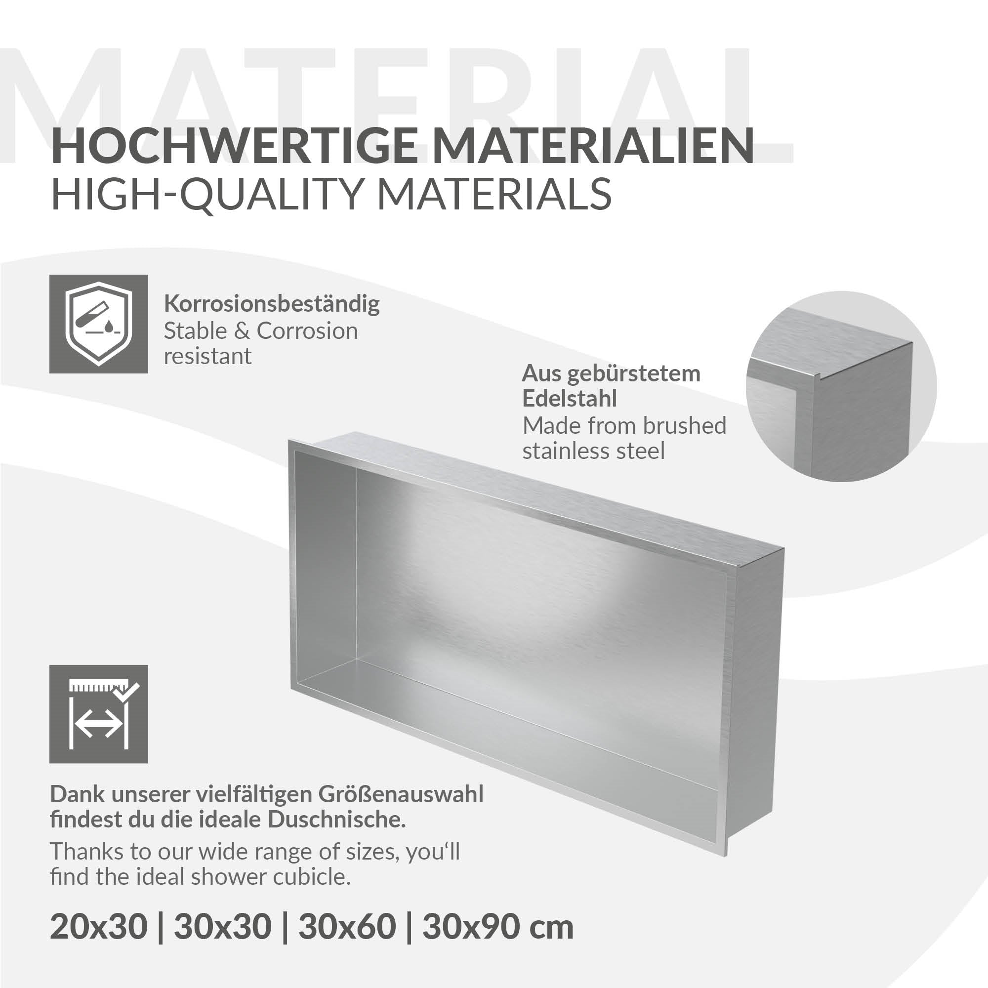 ECD Germany Sanitär niche douche 60x30 cm inox argent