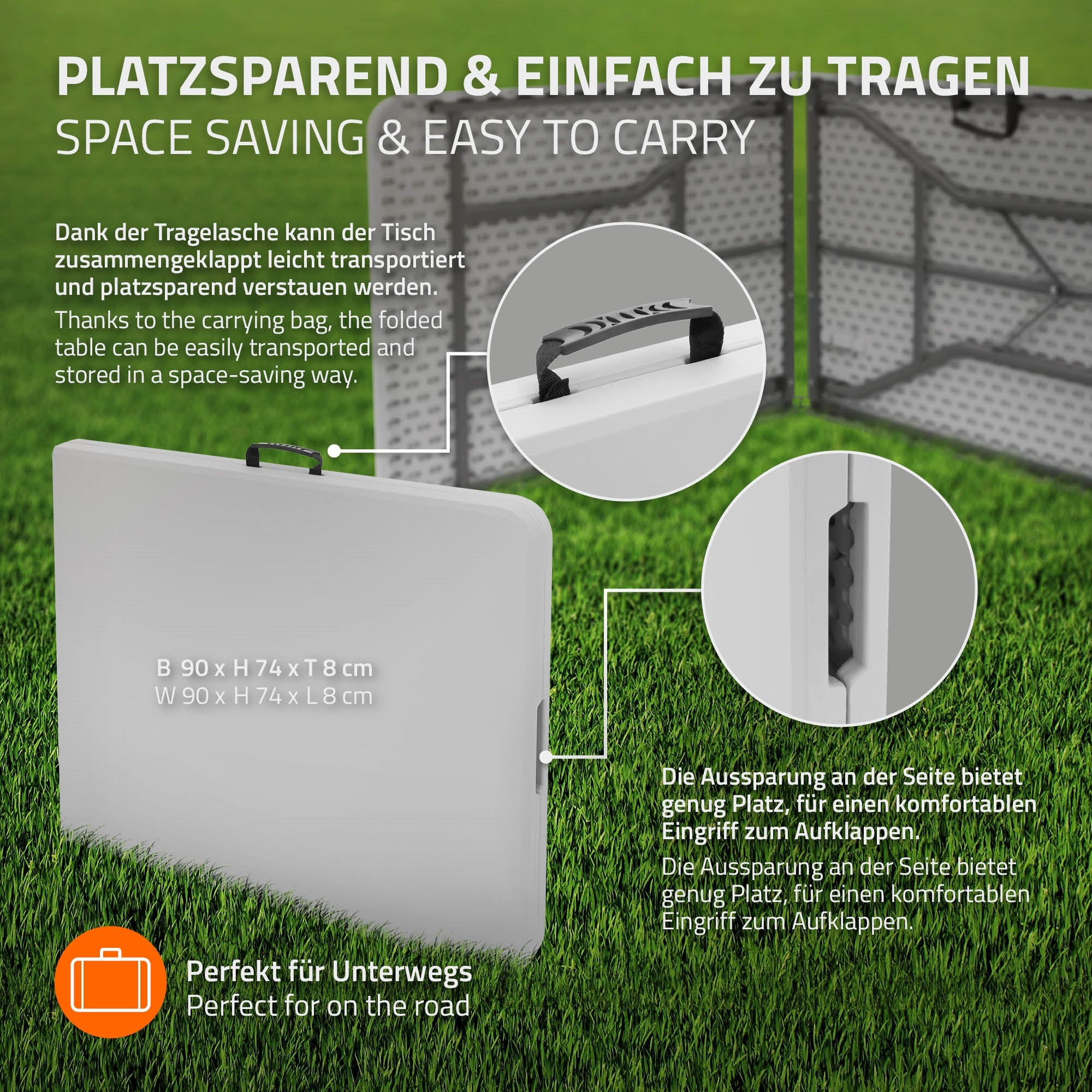 ECD Germany Sport table camping pliante plastique 180x74 poignée