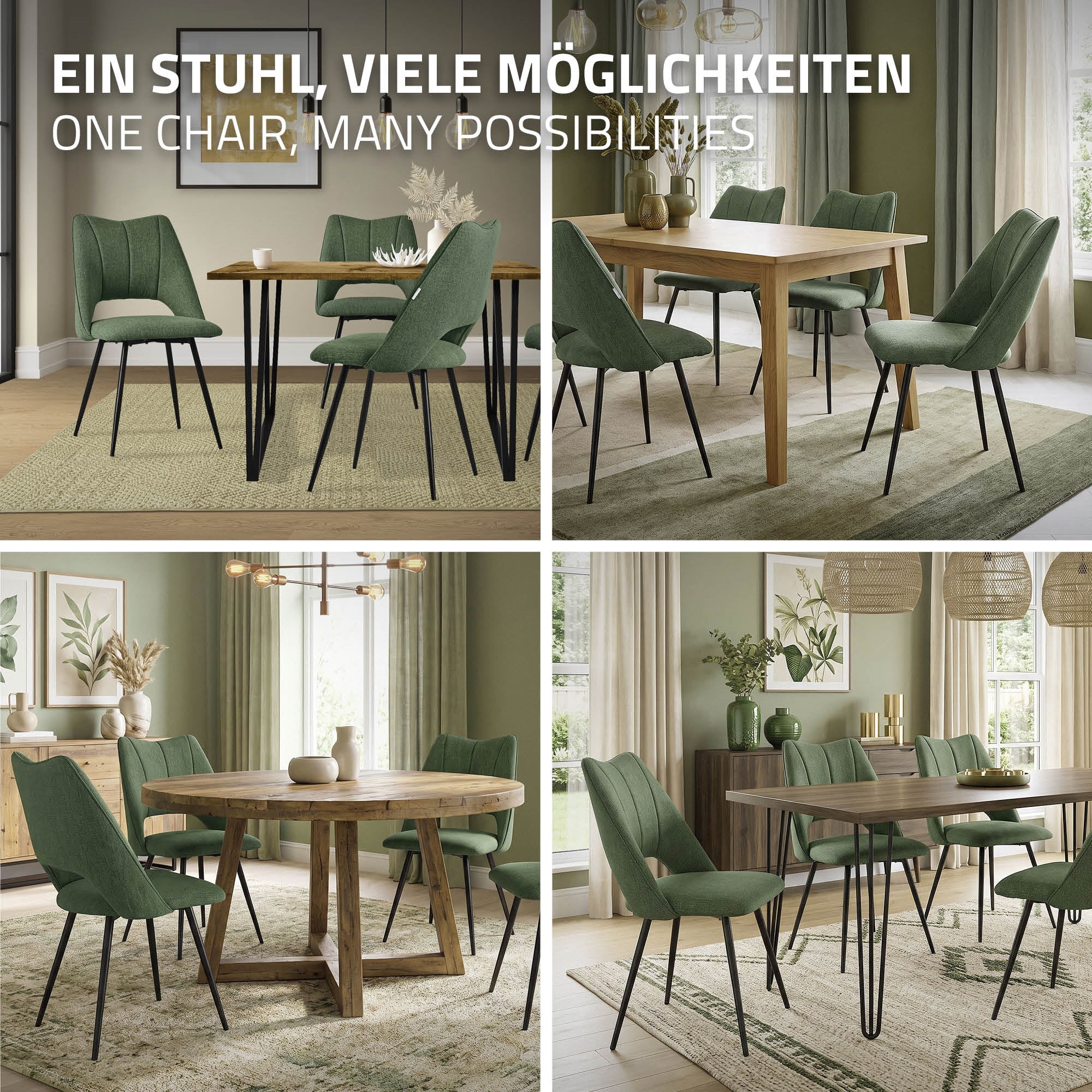 ECD Möbel chaise cuisine vert lot 4 rembourrée 120 kg