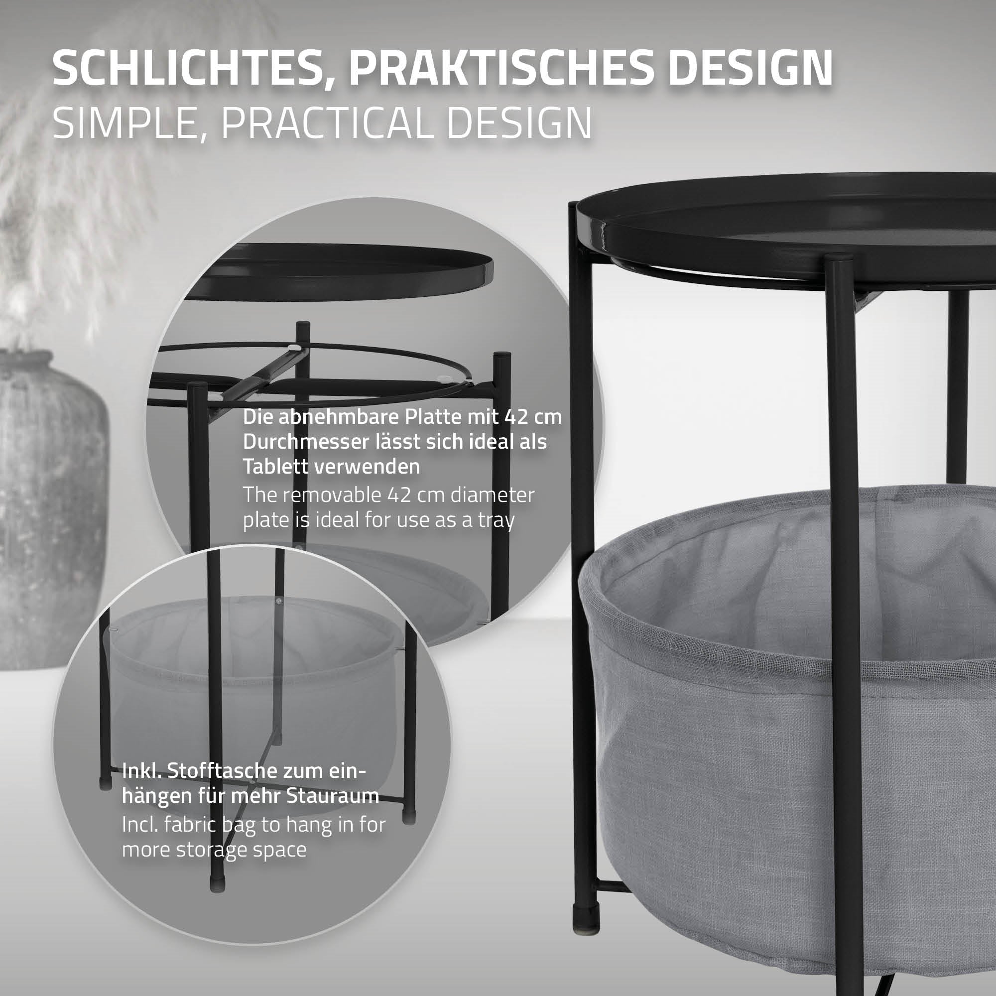 ECD Germany Möbel table d’appoint ronde grise 45,5 cm