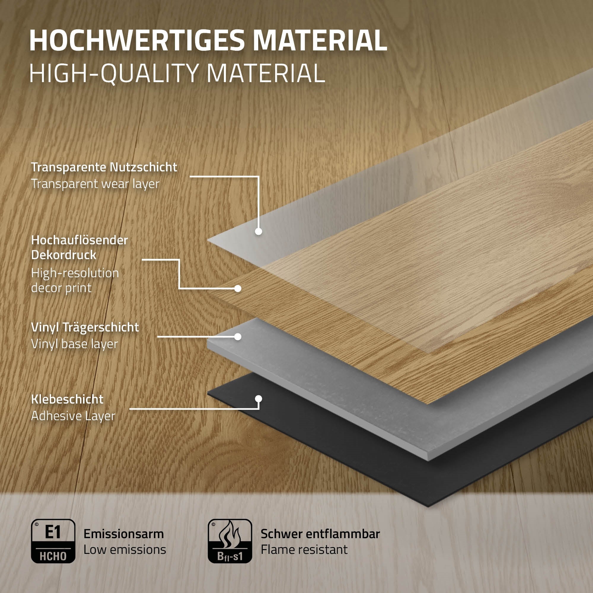ECD Germany sol vinyle PVC chêne naturel 2 mm 11,15 m²