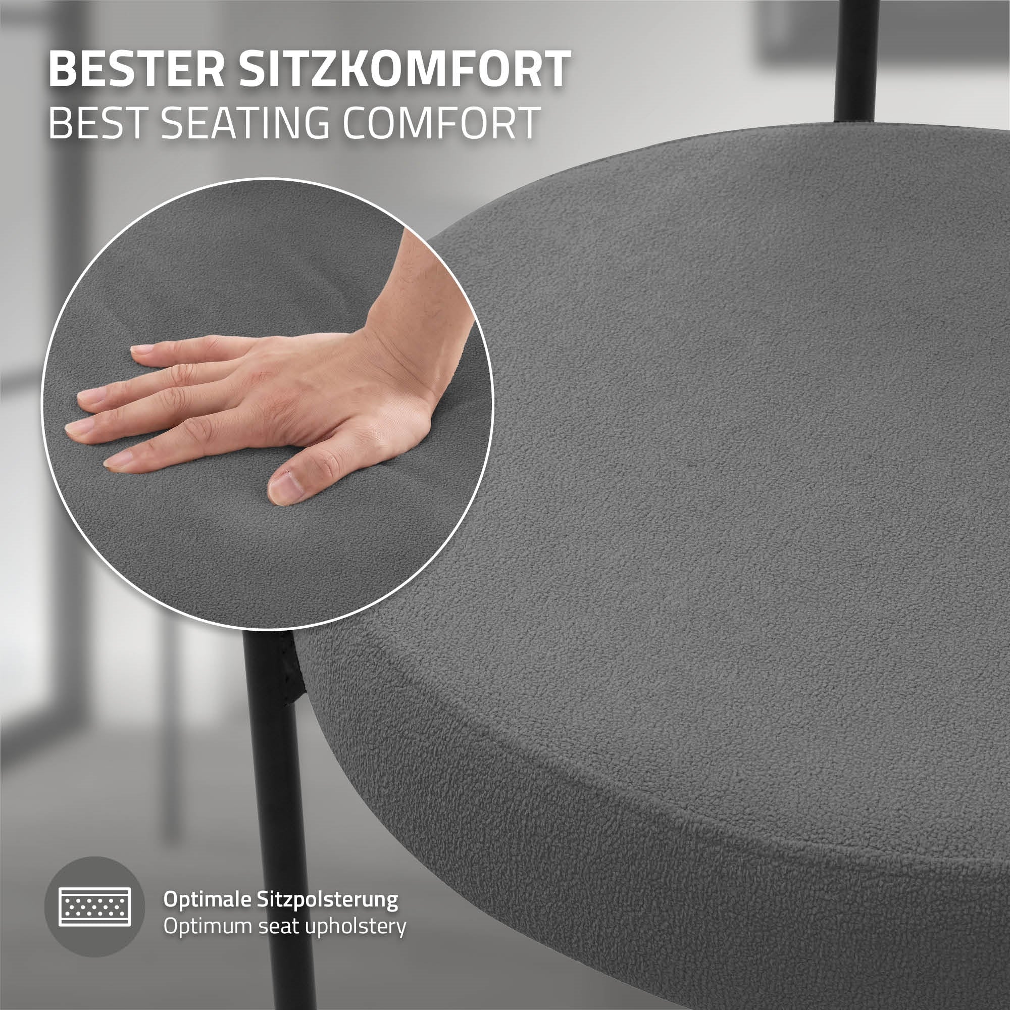 ECD Germany Möbel chaise teddy gris lot de 6 avec dossier