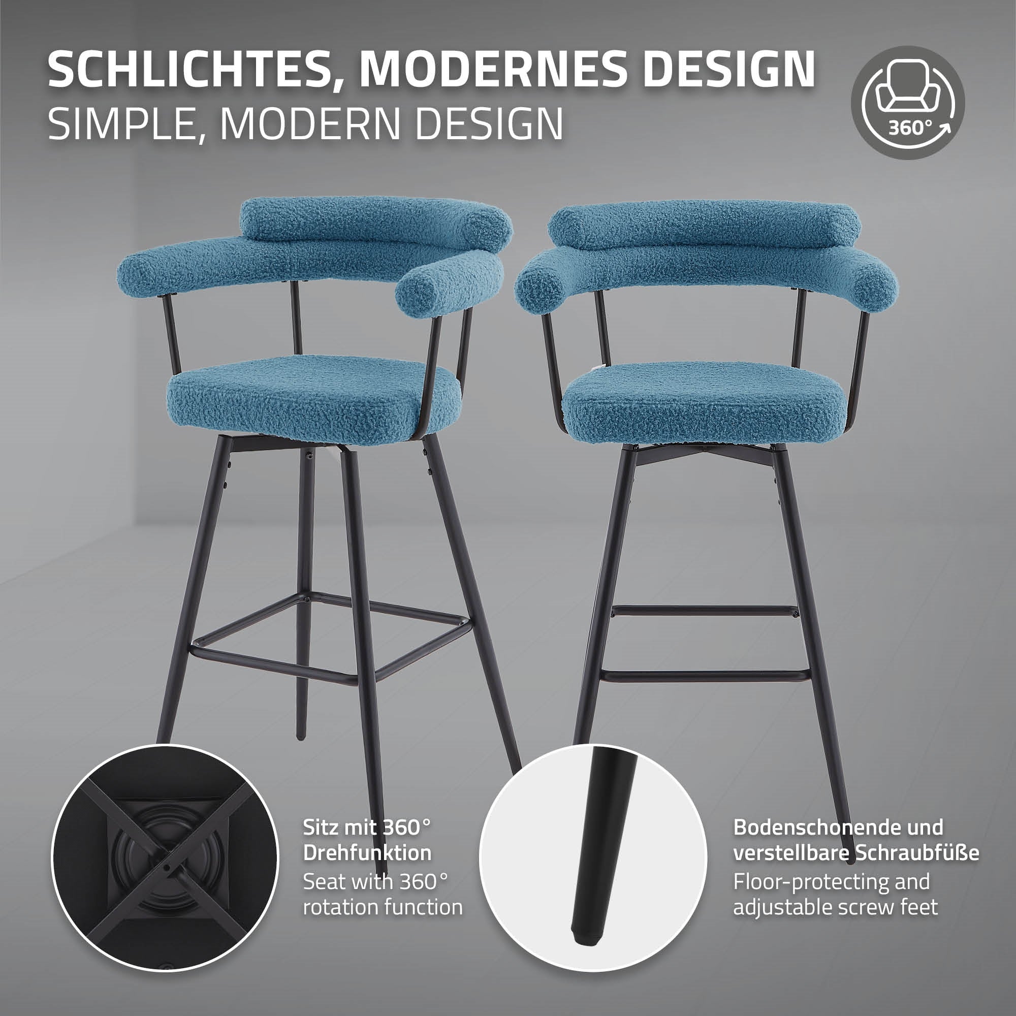 ECD Germany Möbel lot 4 tabourets de bar pivotants bleus 120 kg