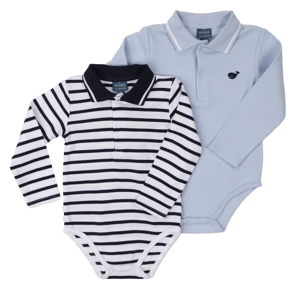 Stokomani Mode lot 2 bodies bébé bleu coton