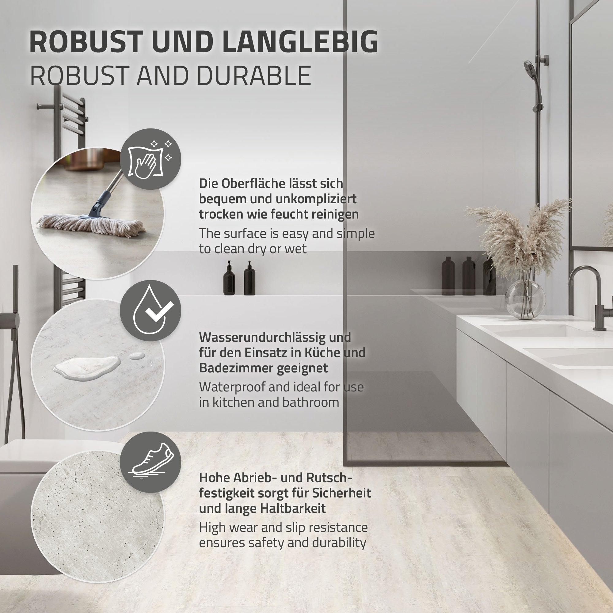 ECD Germany ML-Design sol vinyle clic ciment clair 3,72 m²