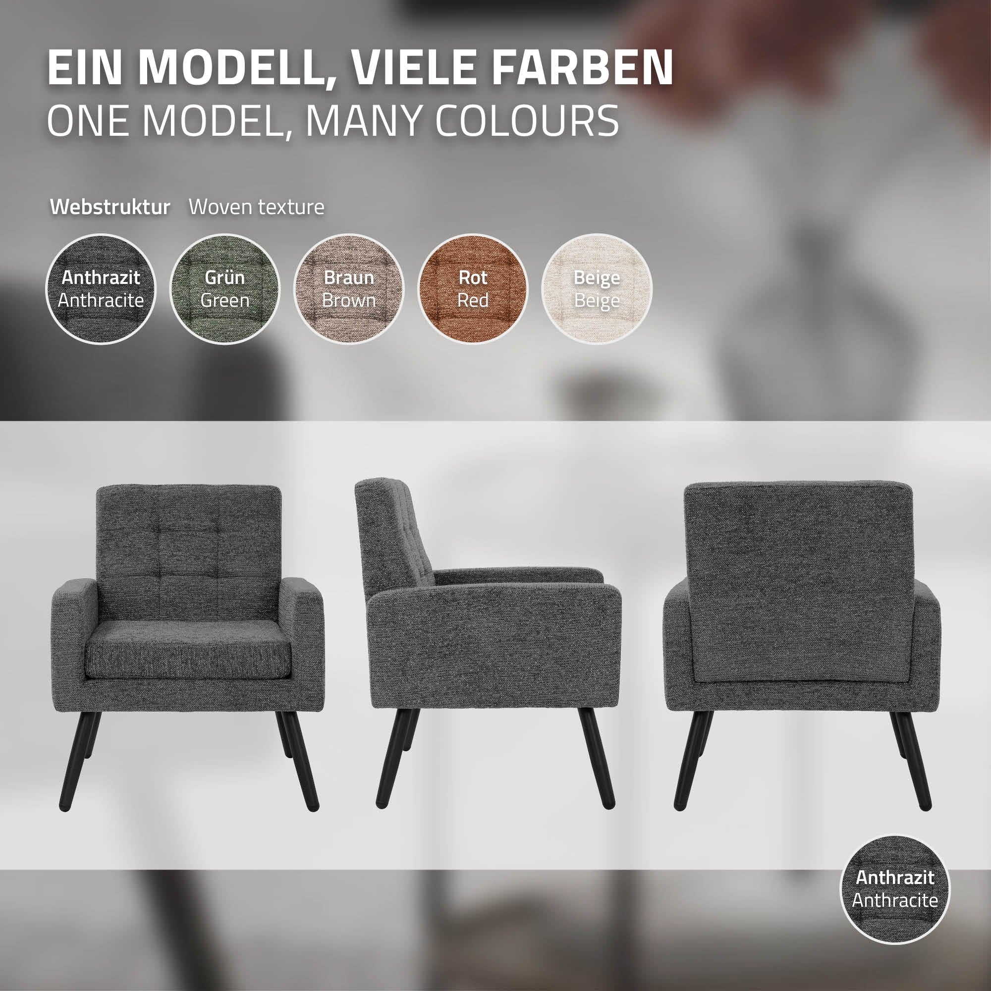 ML-Design fauteuil salon anthracite 66,5x80x63,5 tissu relax