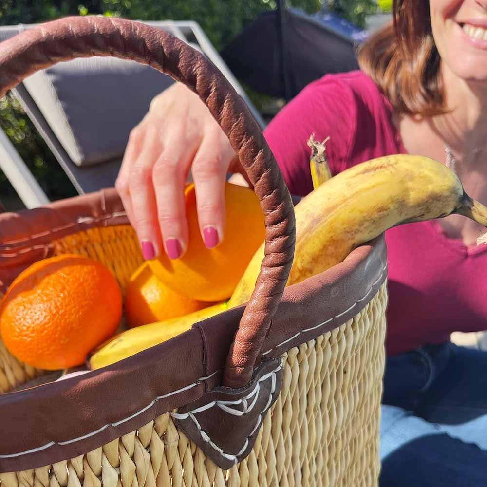 Shop-Story Panier Tressé Cabas Plage Jonc Naturel Cuir
