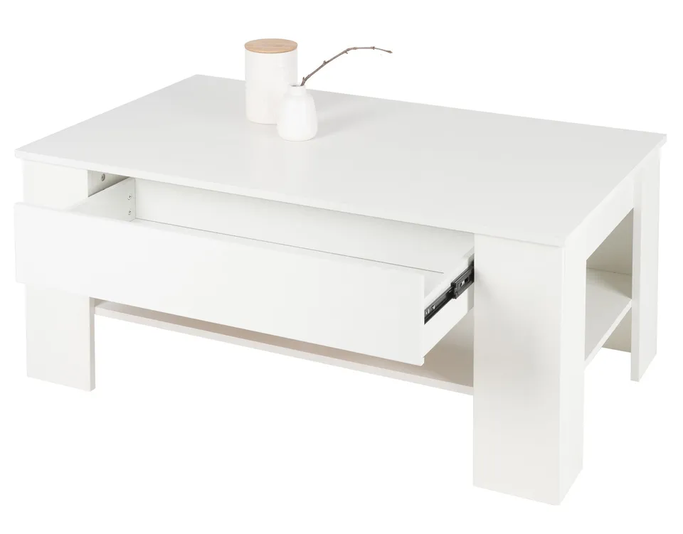 ECD Germany Table basse blanche 110x65x48 cm tiroir ML-Design
