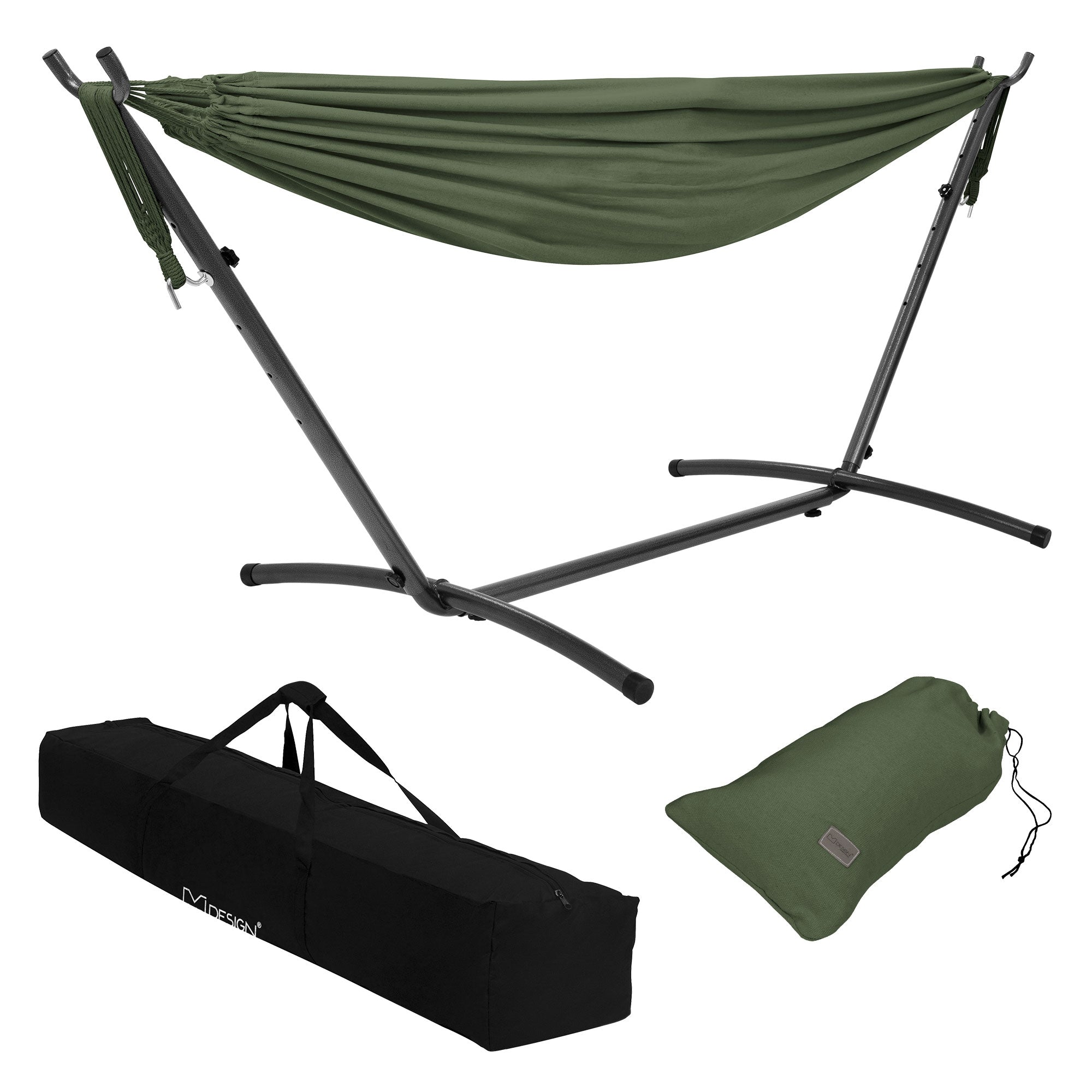 ML-Design hamac XXL noir 255cm avec support acier 250kg