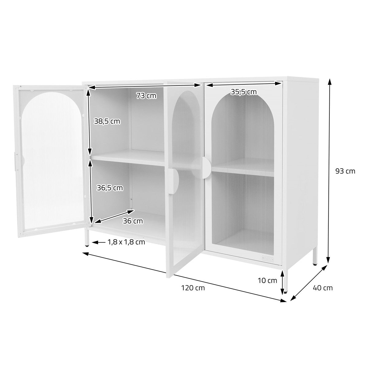 ECD Germany Möbel Vitrine 120x93x40 cm Blanc 4 Casiers Acier