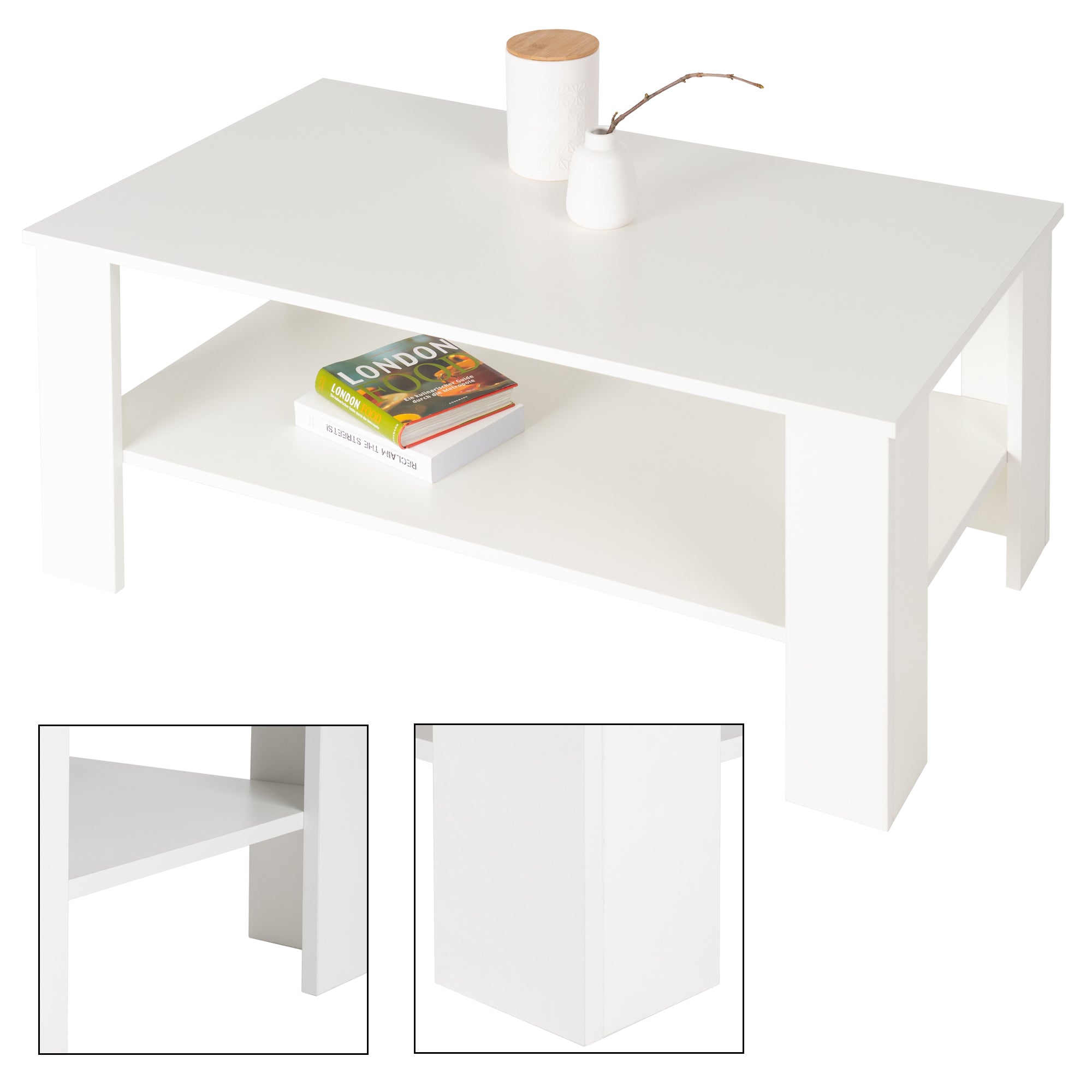 ECD Germany ML-Design table basse blanche 100x57x43 cm
