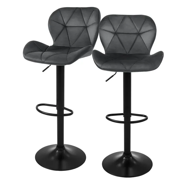 ECD Germany Tabouret Bar Velours Gris Lot 2 Réglable 59-79 cm
