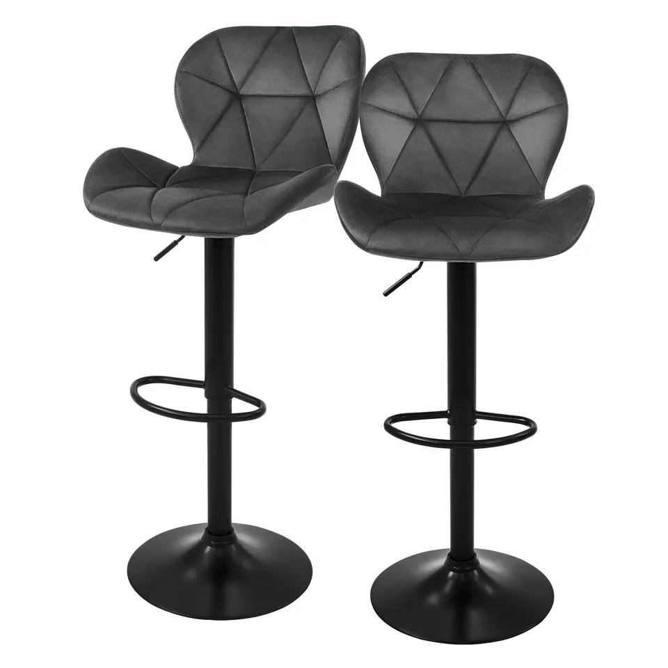 ECD Germany Tabouret Bar Velours Gris Lot 2 Réglable 59-79 cm