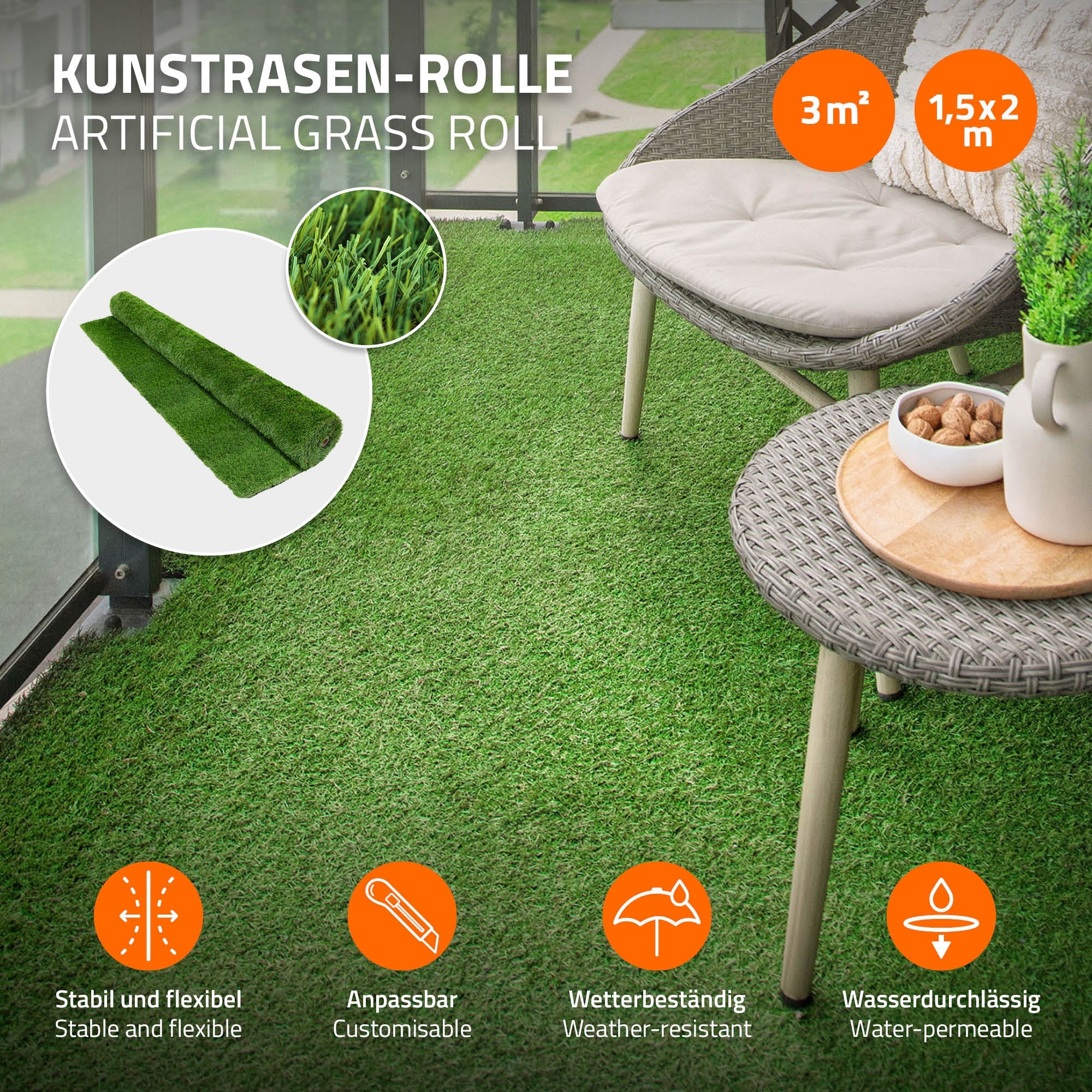 ECD Germany Garten gazon synthétique vert 150x200 cm 18 mm