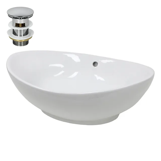 ECD Germany Sanitär lavabo céramique blanc 59x39 cm bonde argent