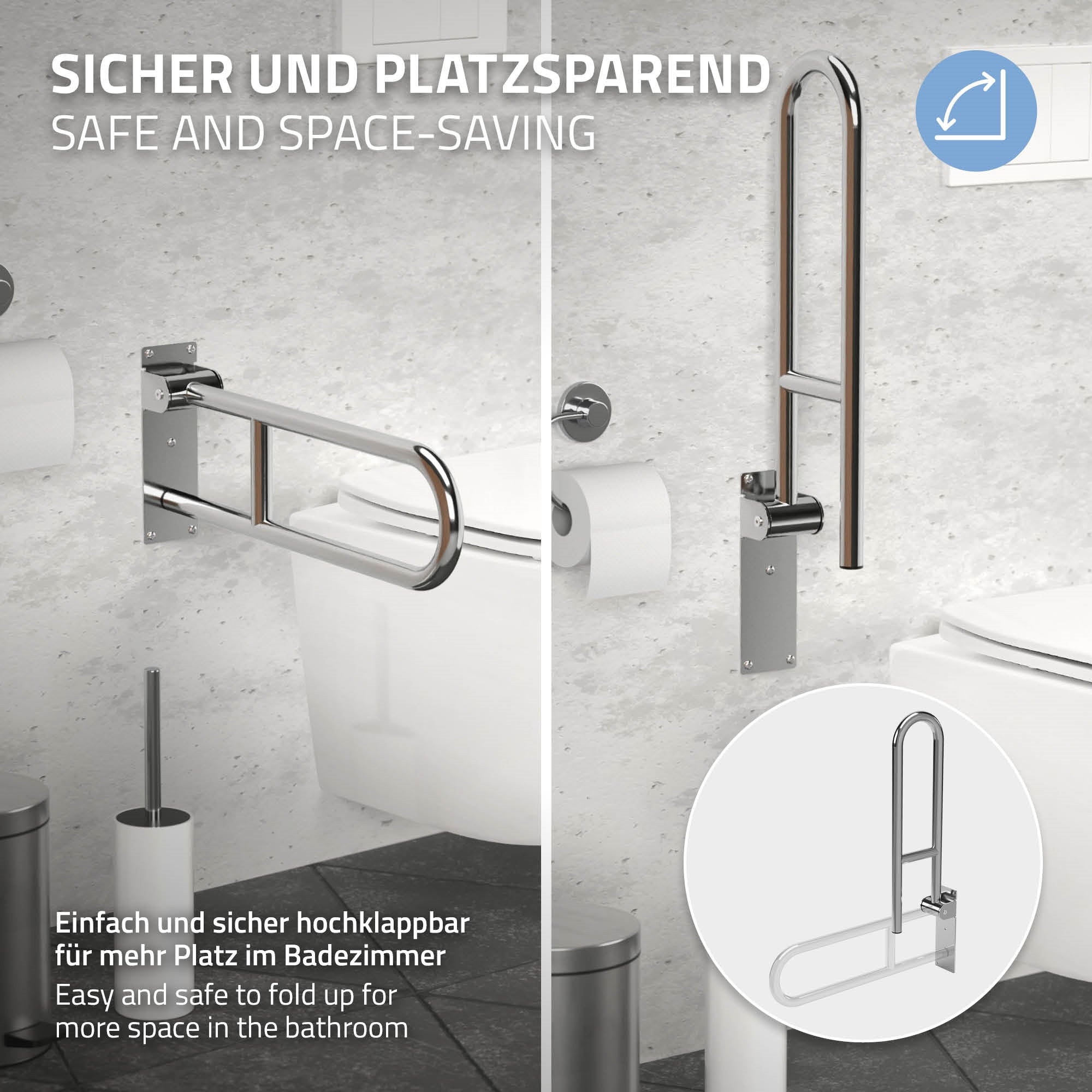 ML-Design Barre appui WC rabattable inox 60 cm 200 kg