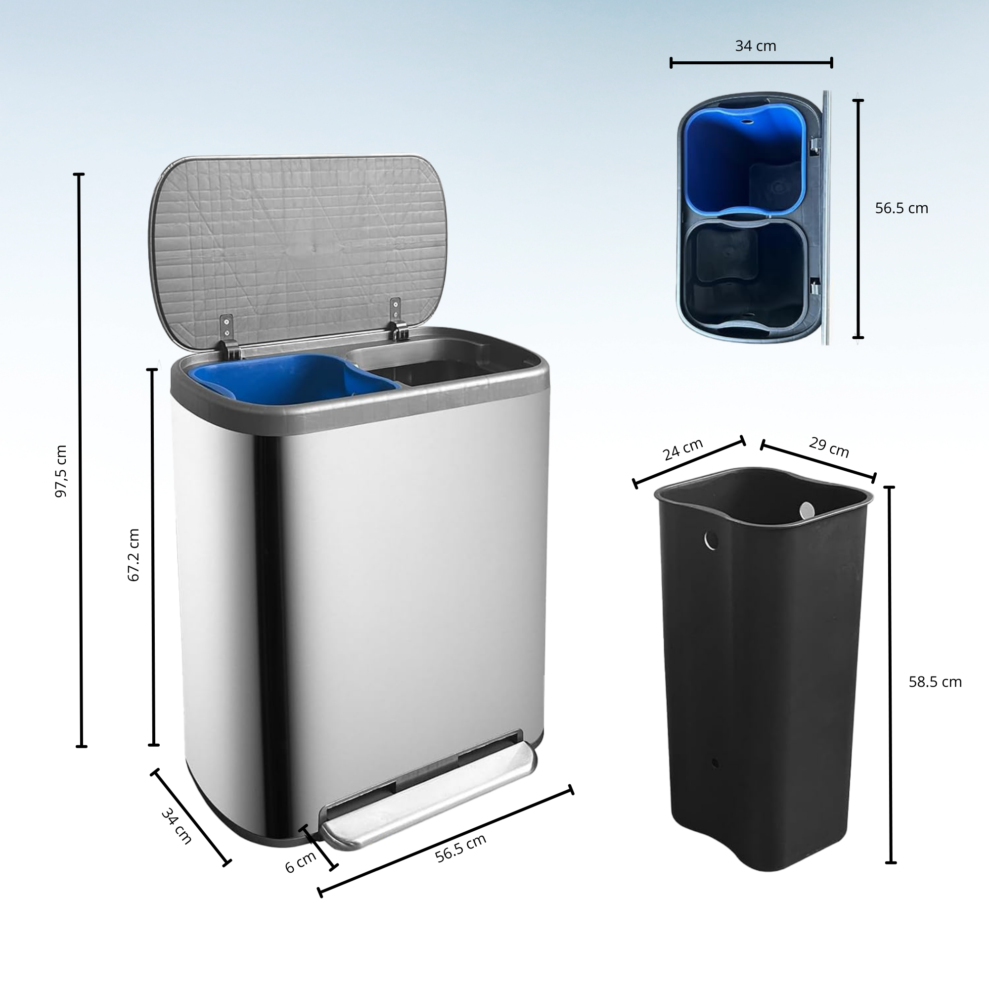Red Deco Empire poubelle cuisine 60L inox pédale tri